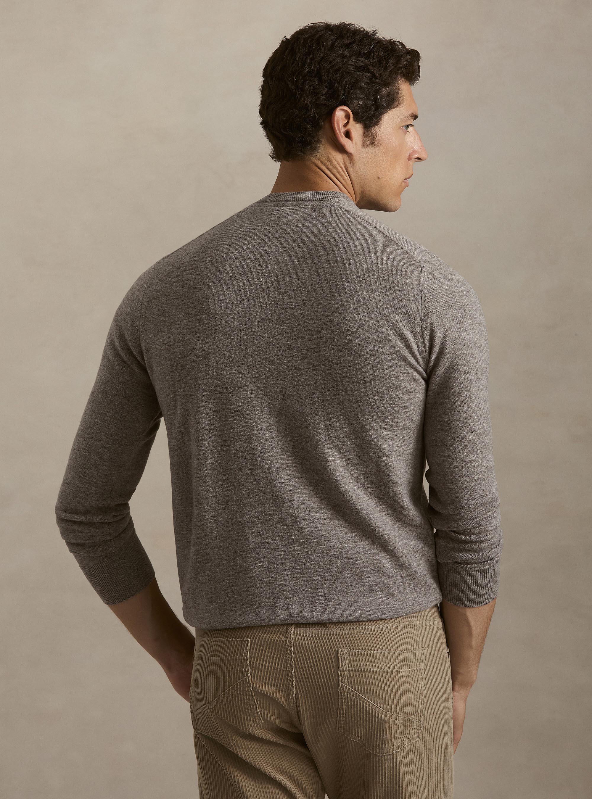 Girocollo in maglia in lana poliammide cashmere, TORTORA 0542C