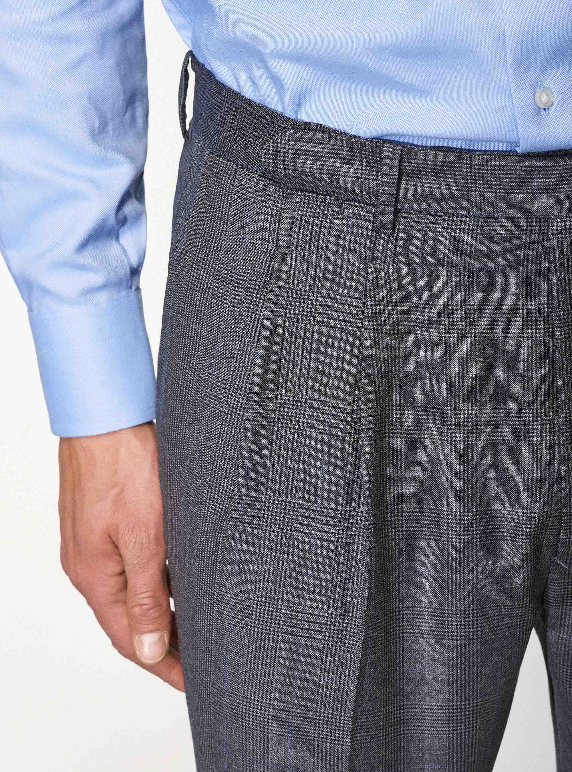 Pantaloni per abito principe di Galles in pura lana superfine 110's Vitale Barberis Canonico, ASFALTO