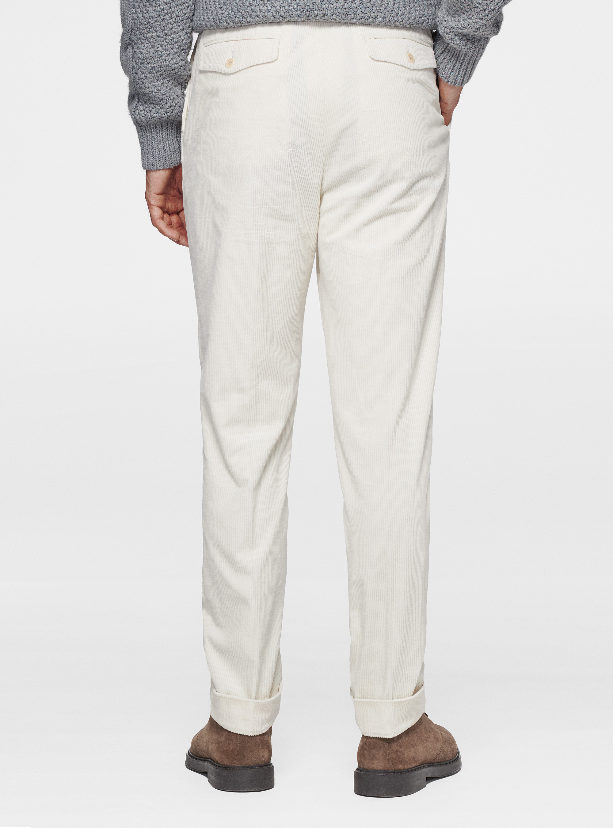 Pantaloni con pince in velluto Duca Visconti di Modrone, PANNA