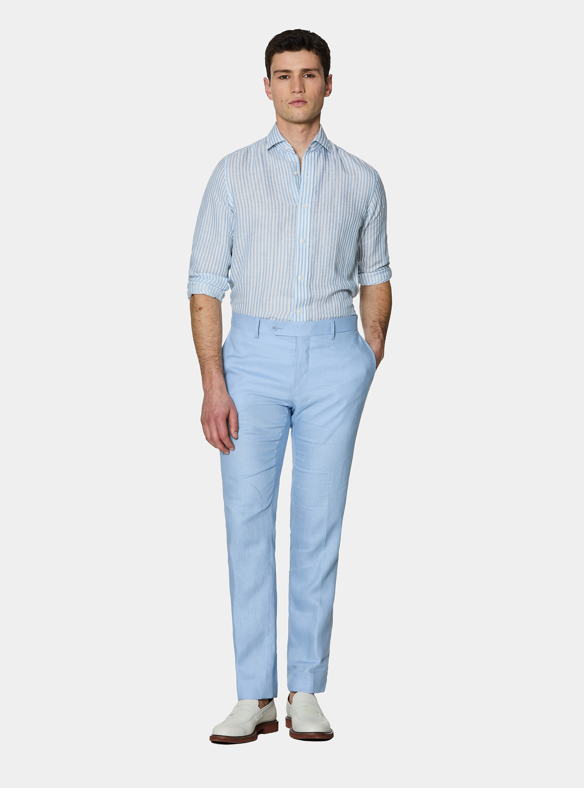 Linen blend striped shirt, LIGHT BLUE