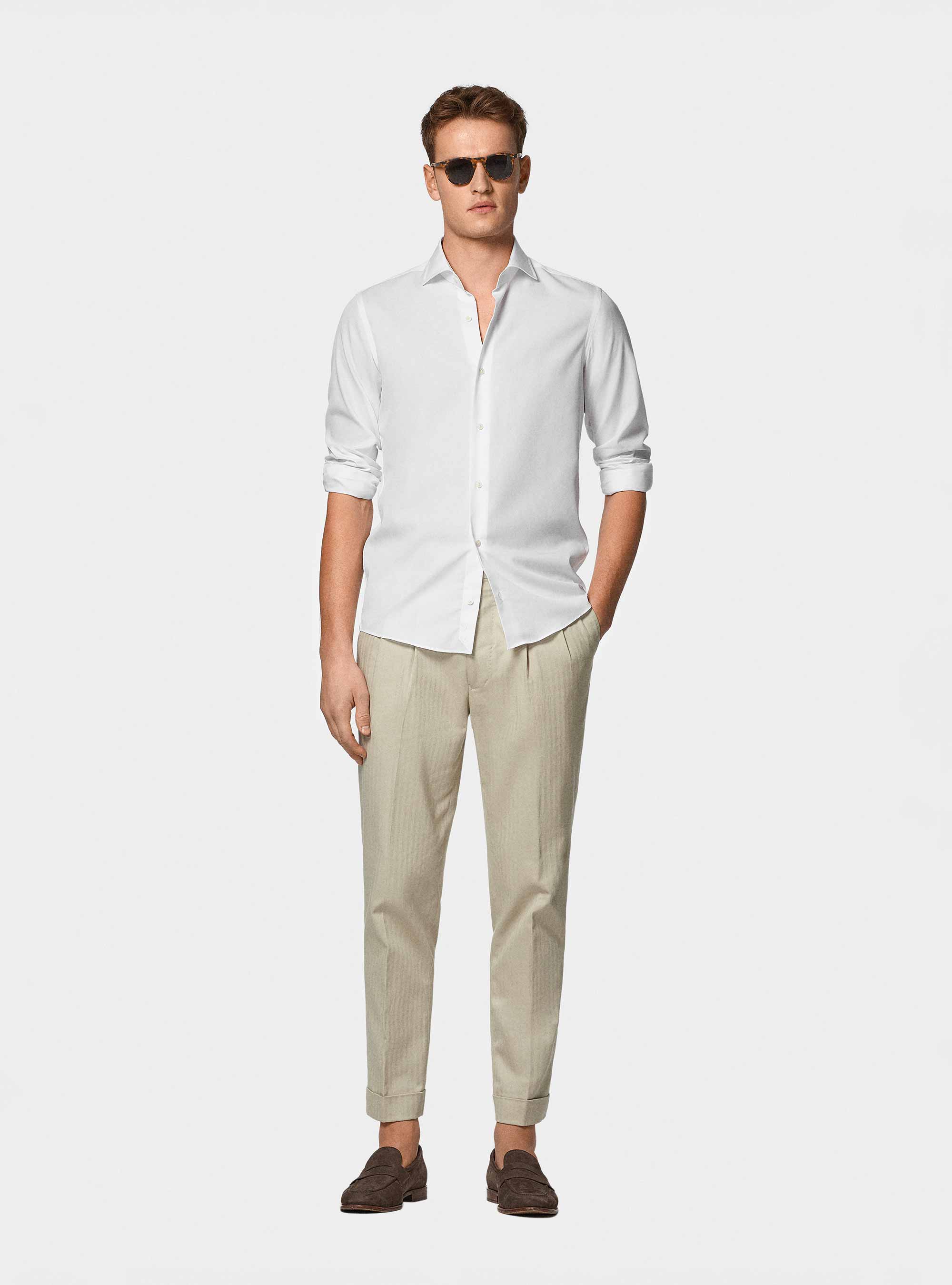 Camicia in fil a fil di cotone, BIANCO