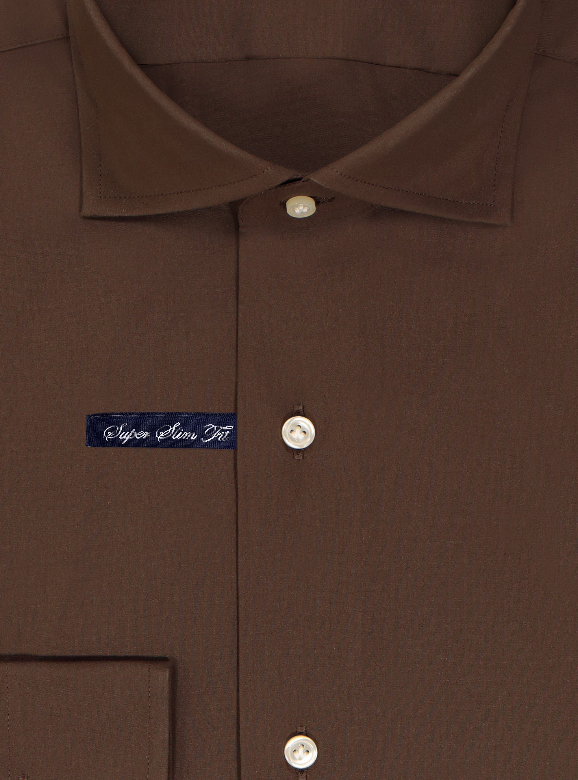 Camicia collo semiaperto in popeline stretch, MARRONE