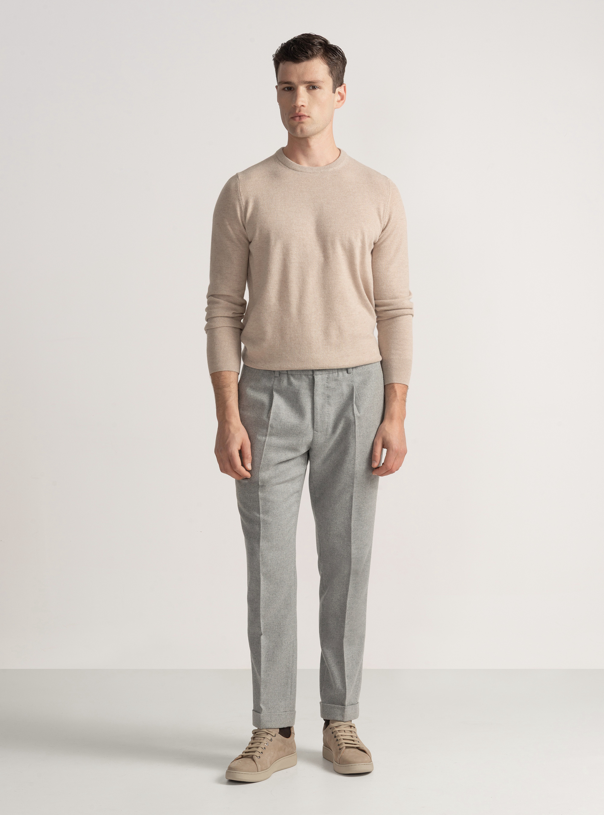 Trikot mit Rundhalsausschnitt aus Lambswool und Kaschmir, ECRU 0560C