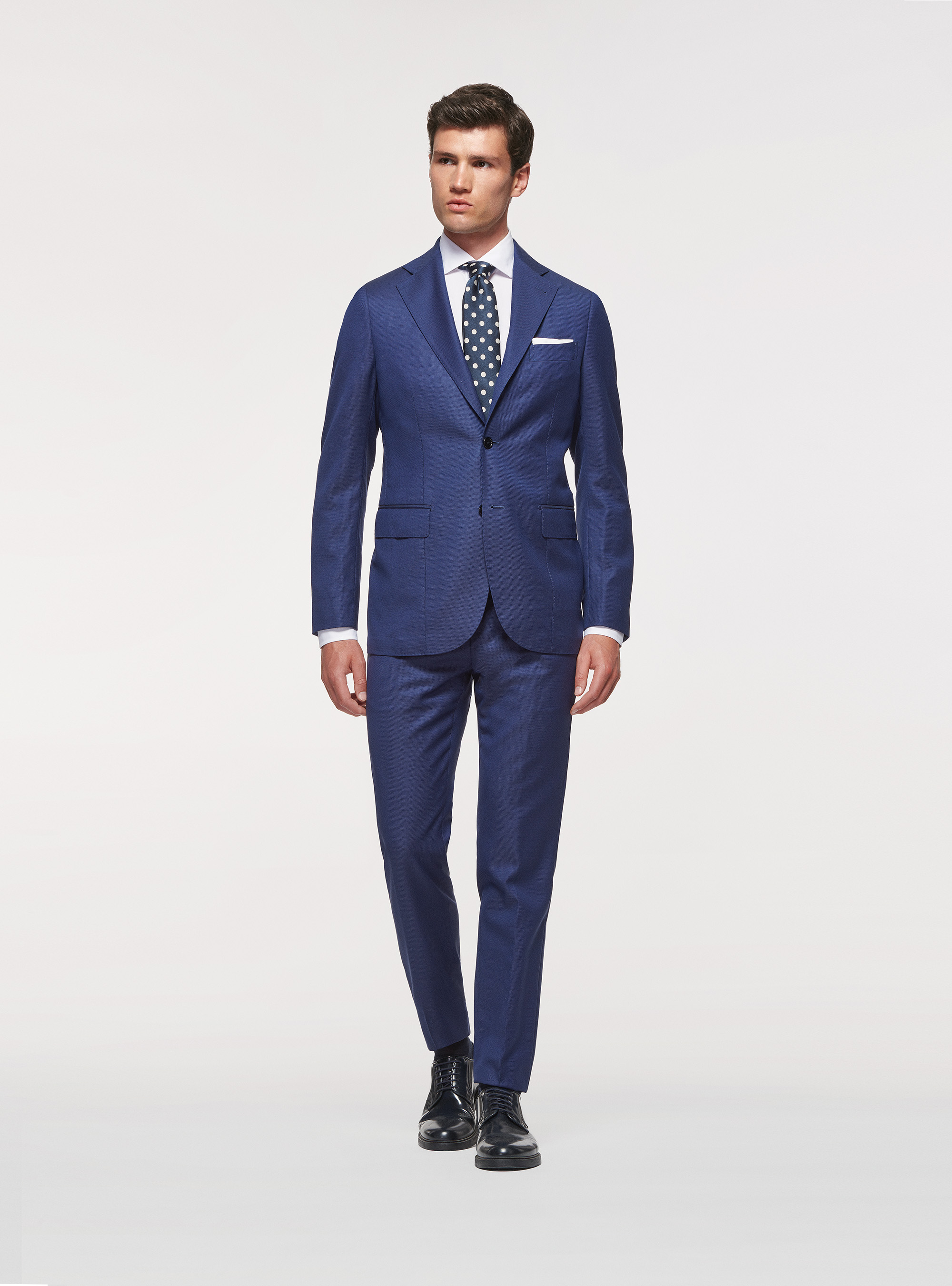 Pantaloni occhio di pernice in pura lana, BLU