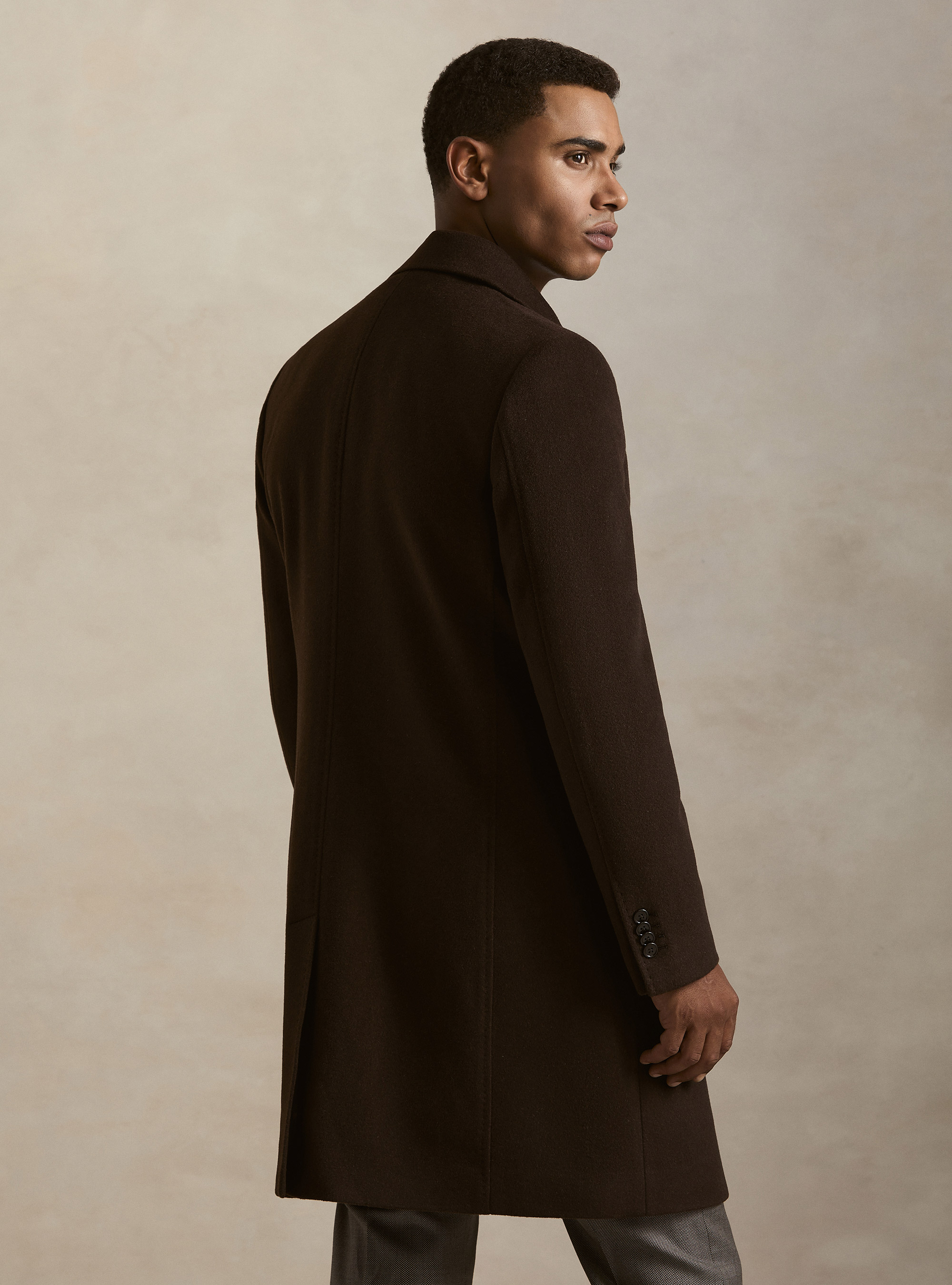 Single-breasted wool and cashmere coat, BROWN