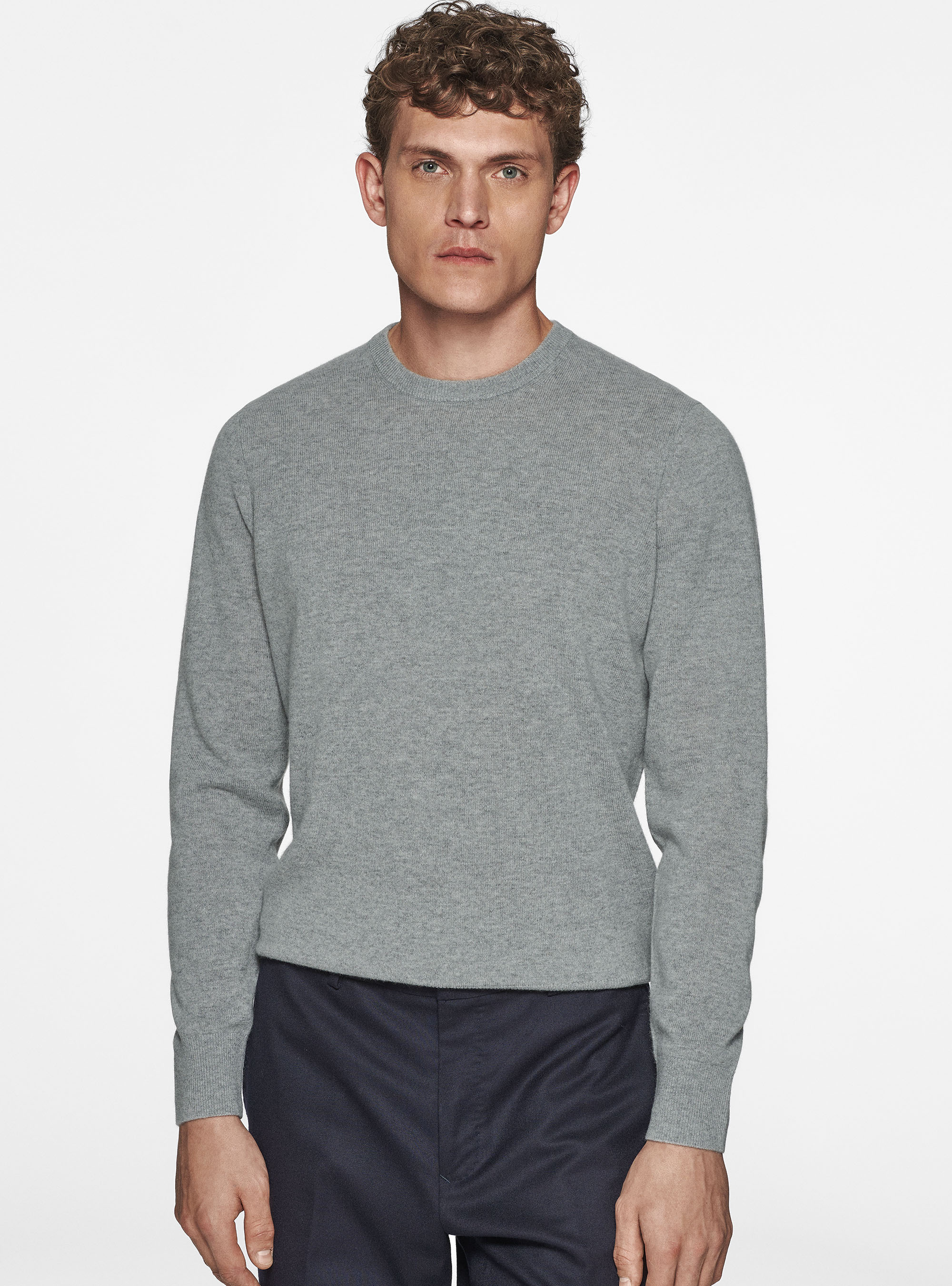 Maglia girocollo in lambswool e cashmere, GRIGIO MELANGE 0151C
