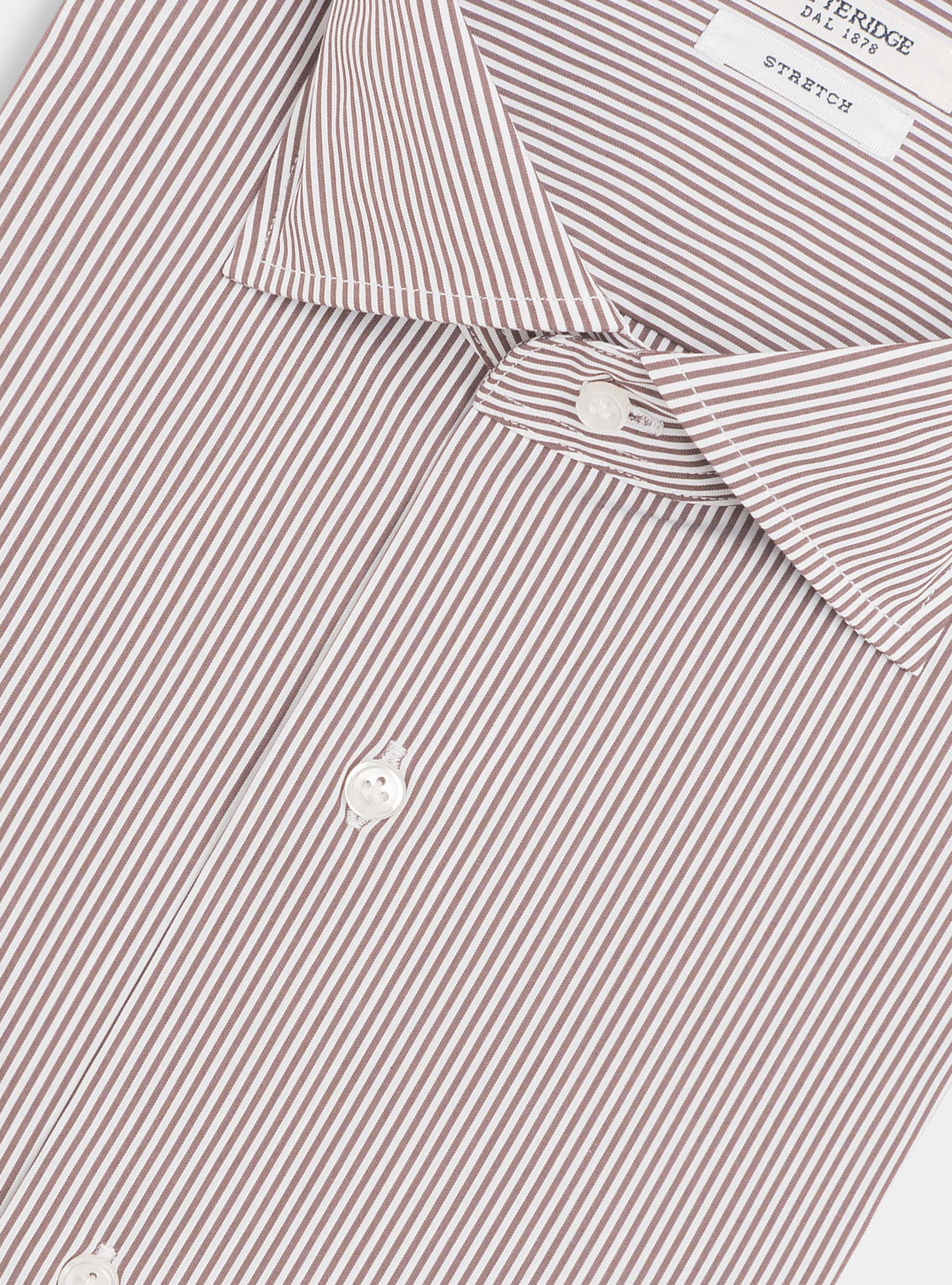 Camicia slim fit in popeline di cotone stretch rigato, MARRONE