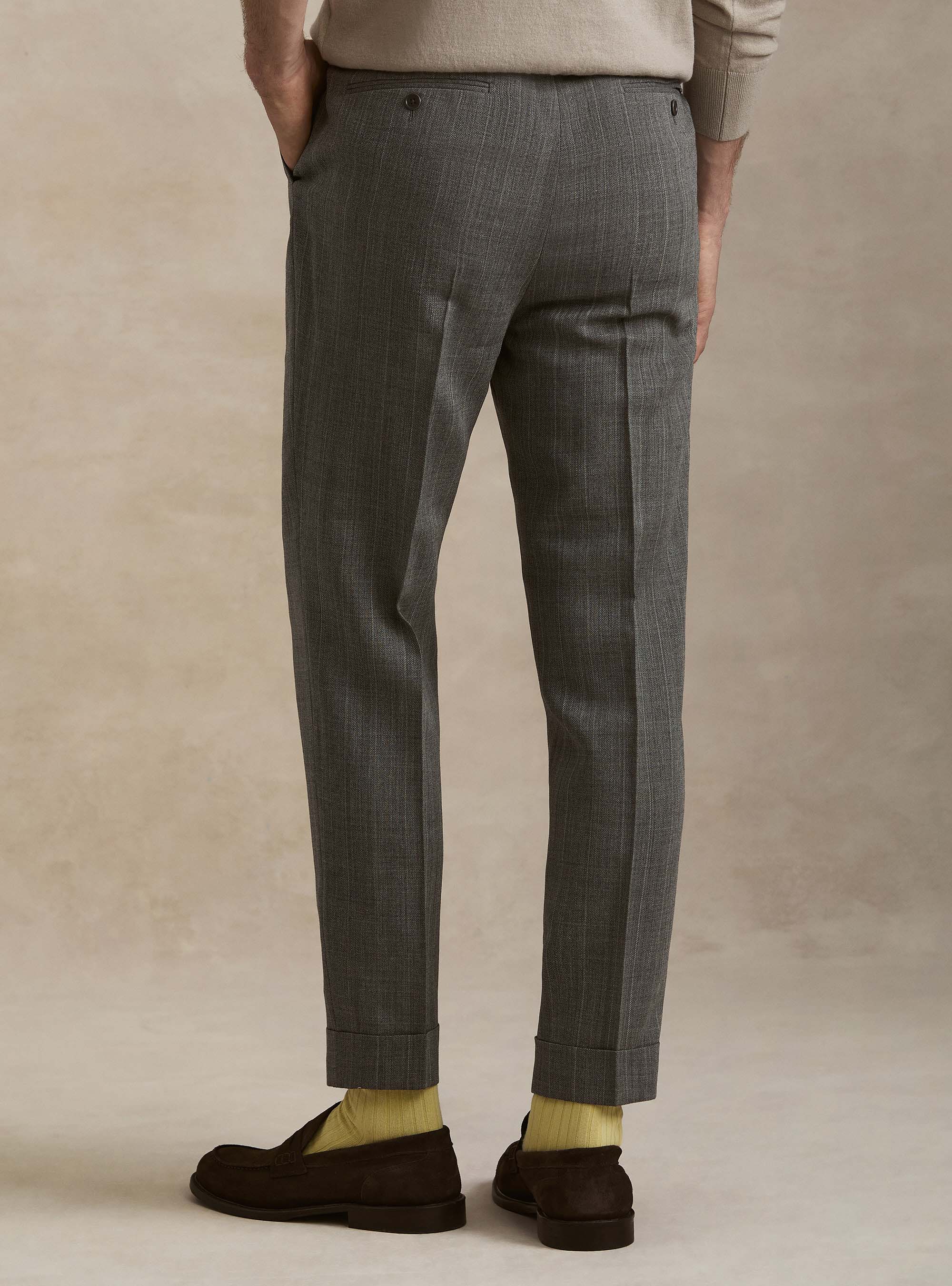 Pantaloni con pince in pura lana spigata, GRIGIO MED MEL 0123C