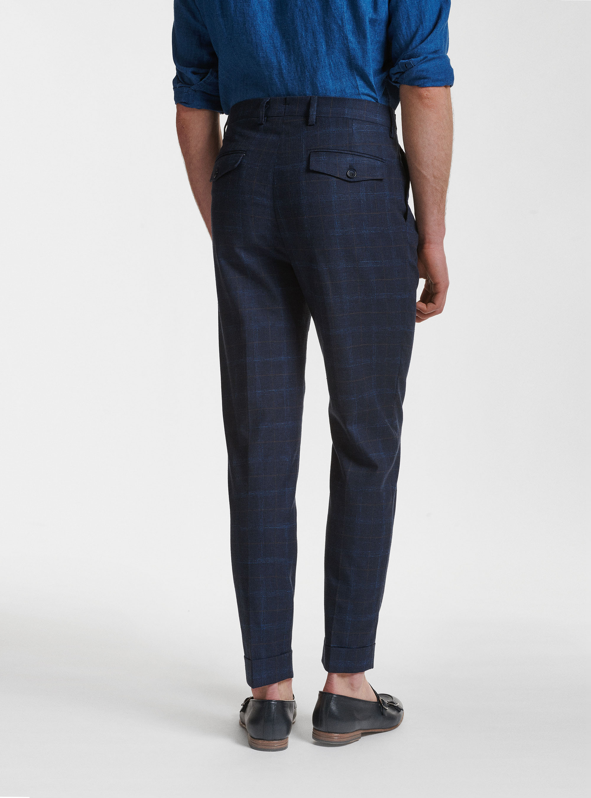 Pantaloni per abito in lana cotone e lino Marlane, BLU NAVY