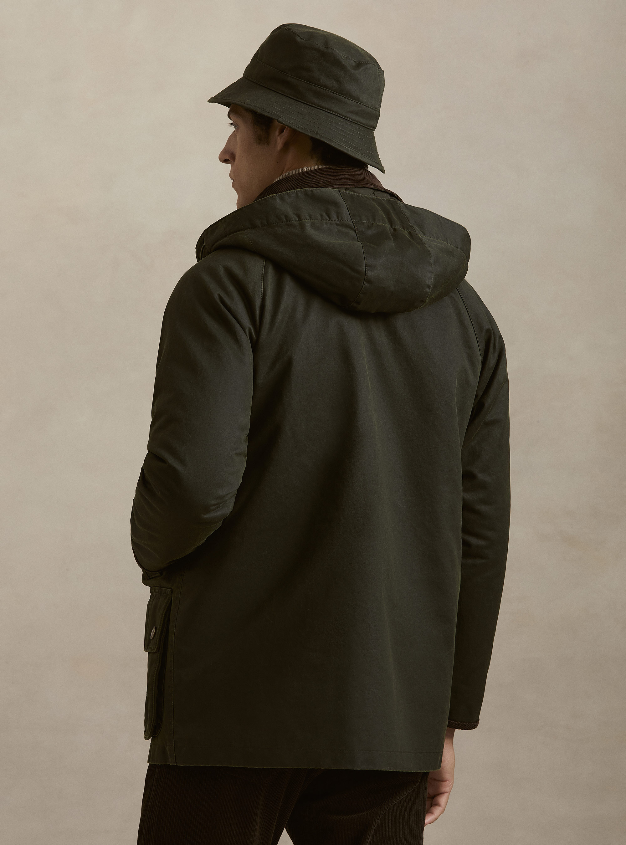 Cotton-blend waxed jacket, GREEN