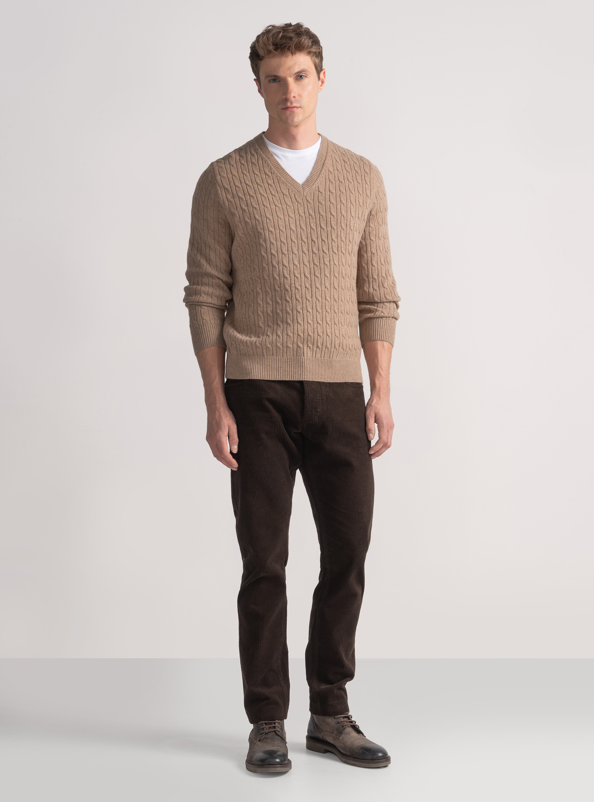 Pantaloni cinque tasche in velluto, MARRONE