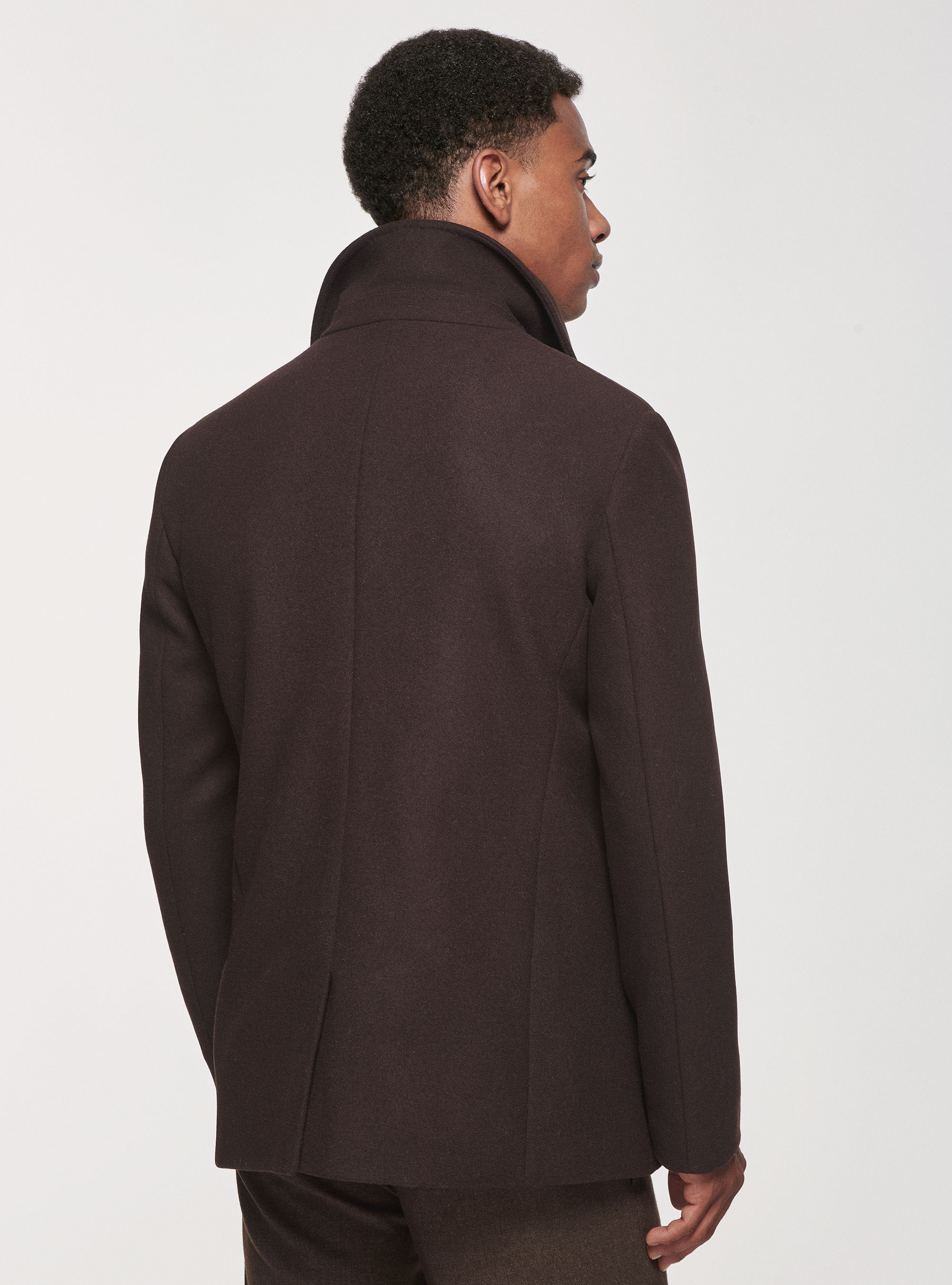 Peacoat in lambswool, MARRONE