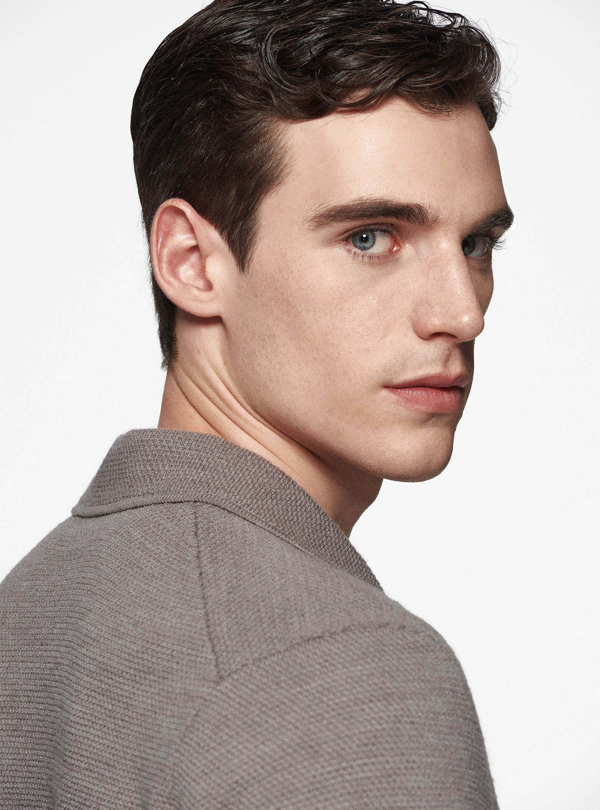 Giacca in maglia doppiopetto in pura lana merino, FANGO