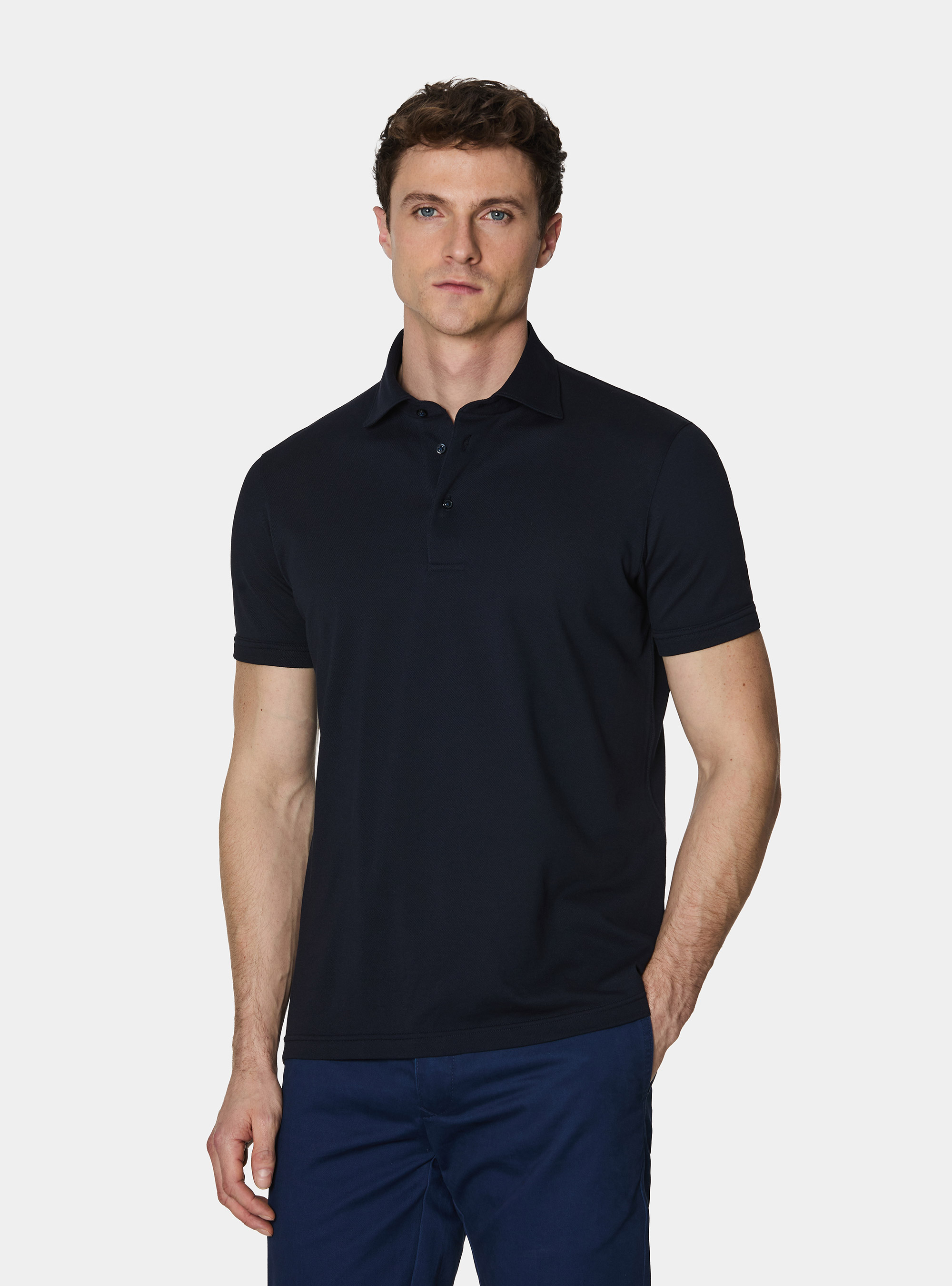 GT01 stretch pique polo shirt, NAVY BLUE