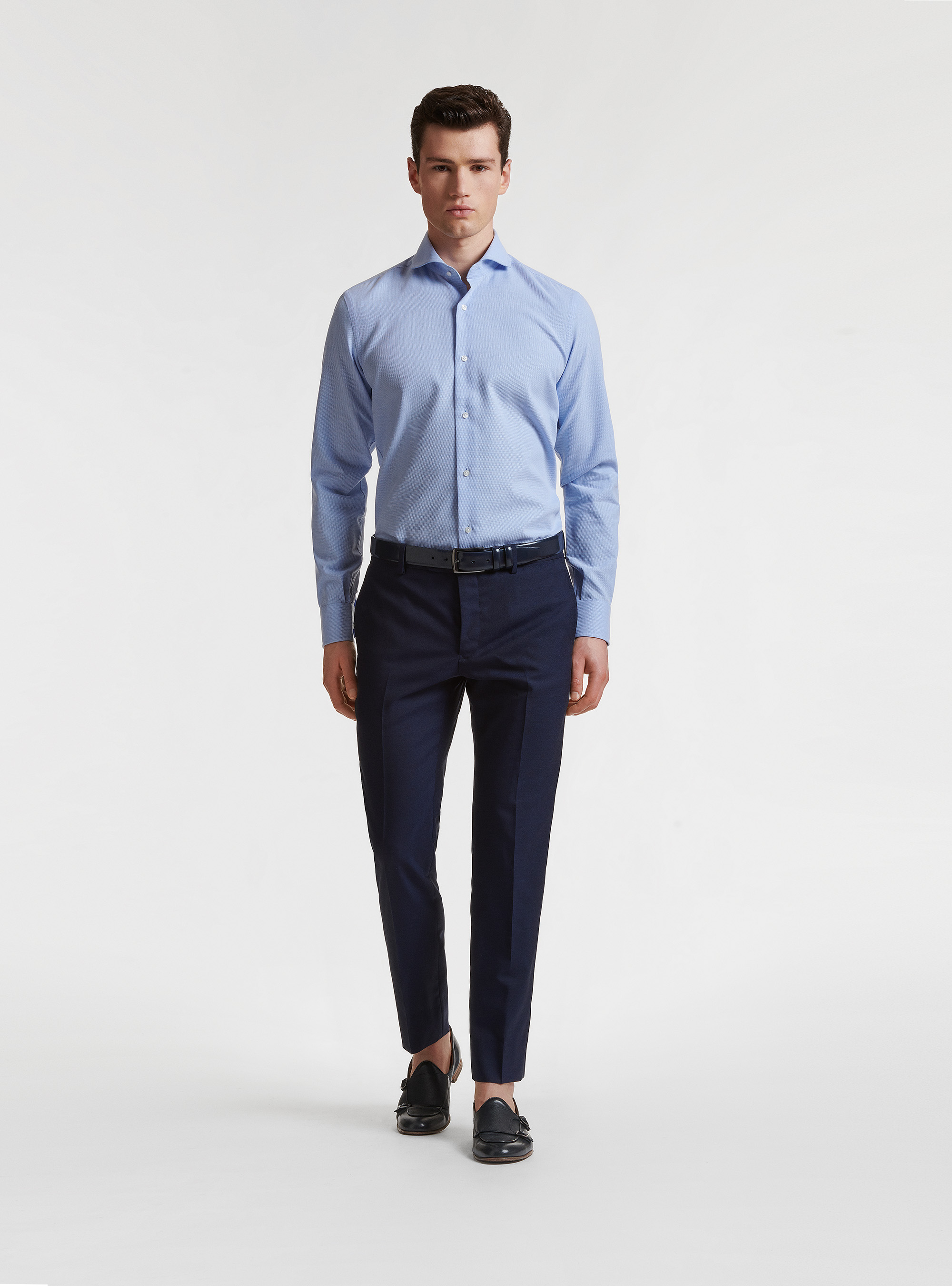 French collar shirt in textured cotton, LIGHT BLUE