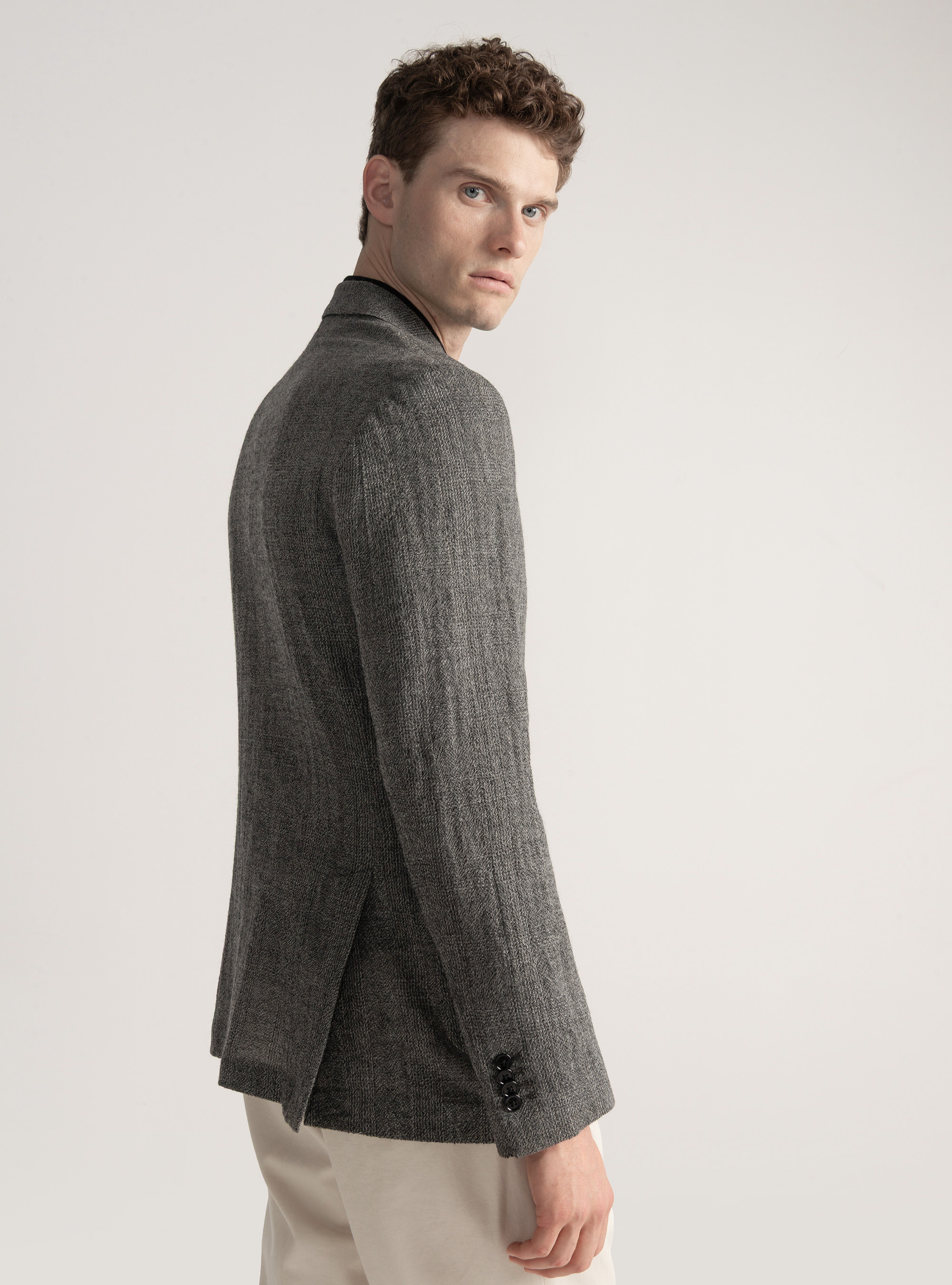 Americana de lana pura con estampado Príncipe de Gales, GRIS MARENGO