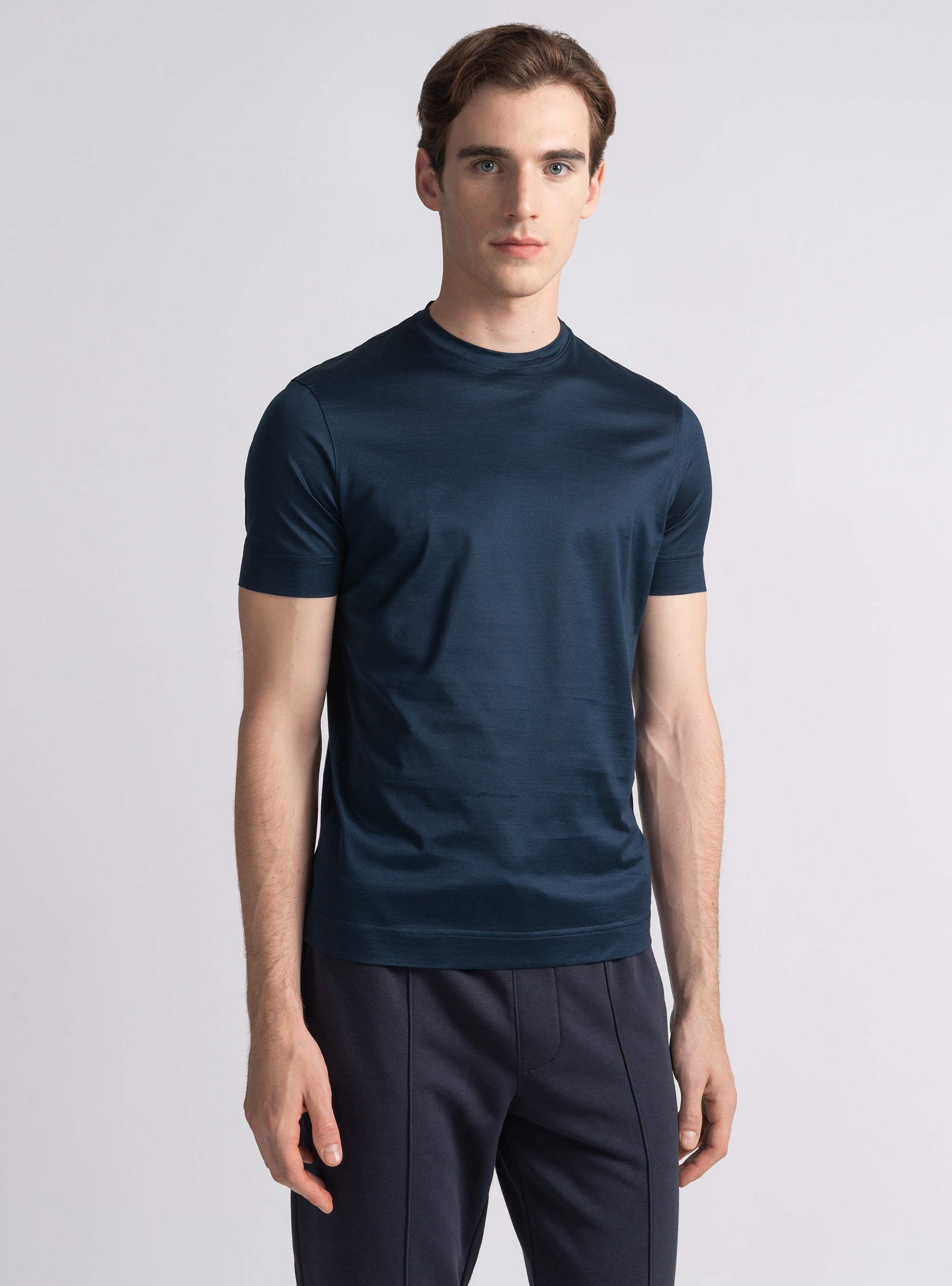 T-shirt manica corta in cotone filo di scozia, BLU NAVY