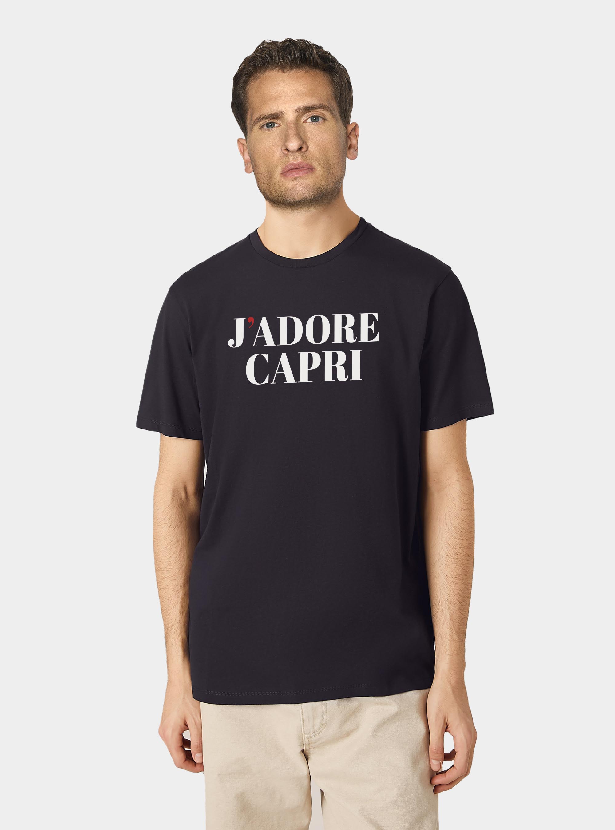 T-shirt in cotone con stampa "j'adore capri", BLU NAVY
