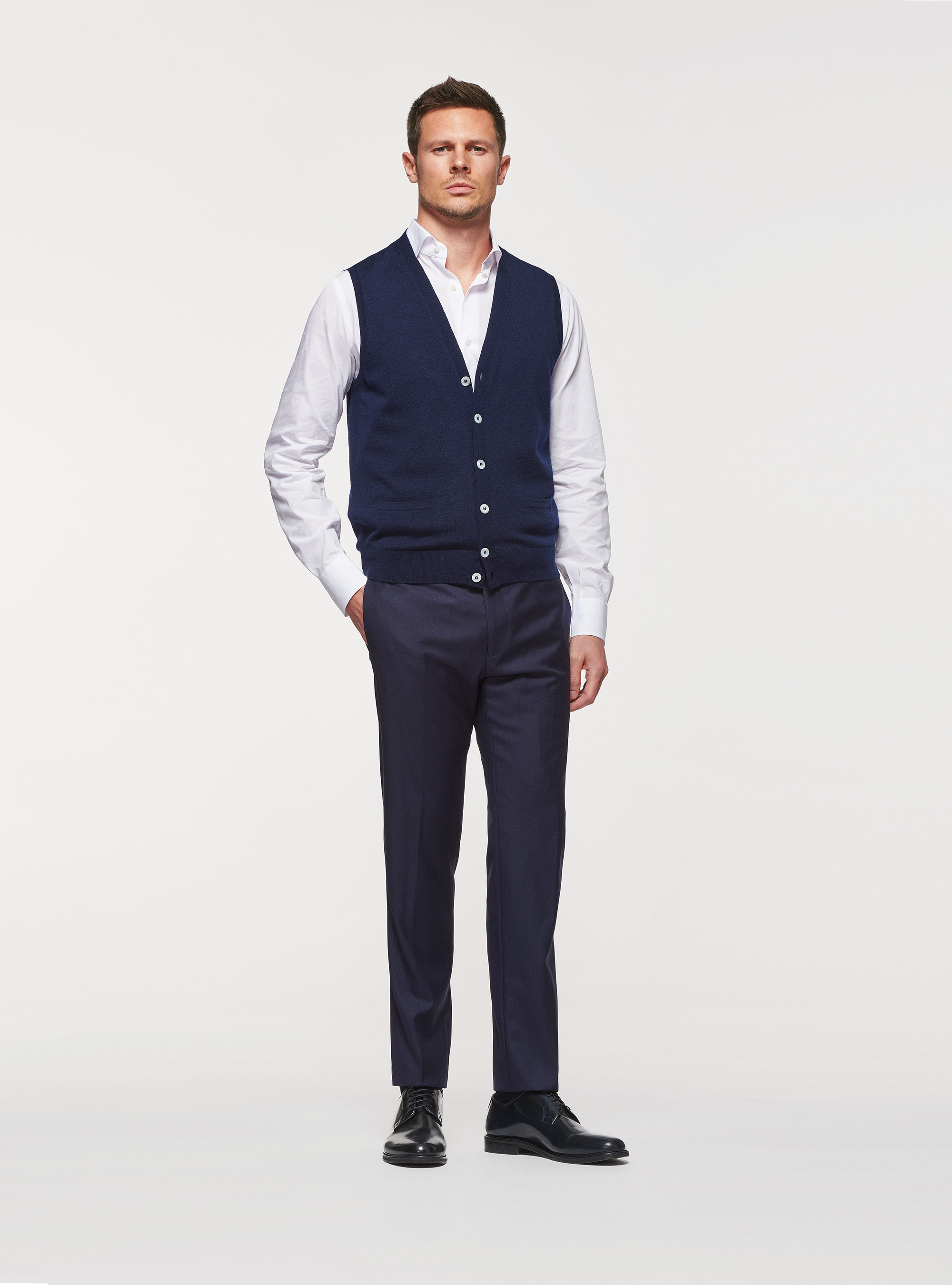 Gilet in maglia in pura lana merino, BLU NAVY