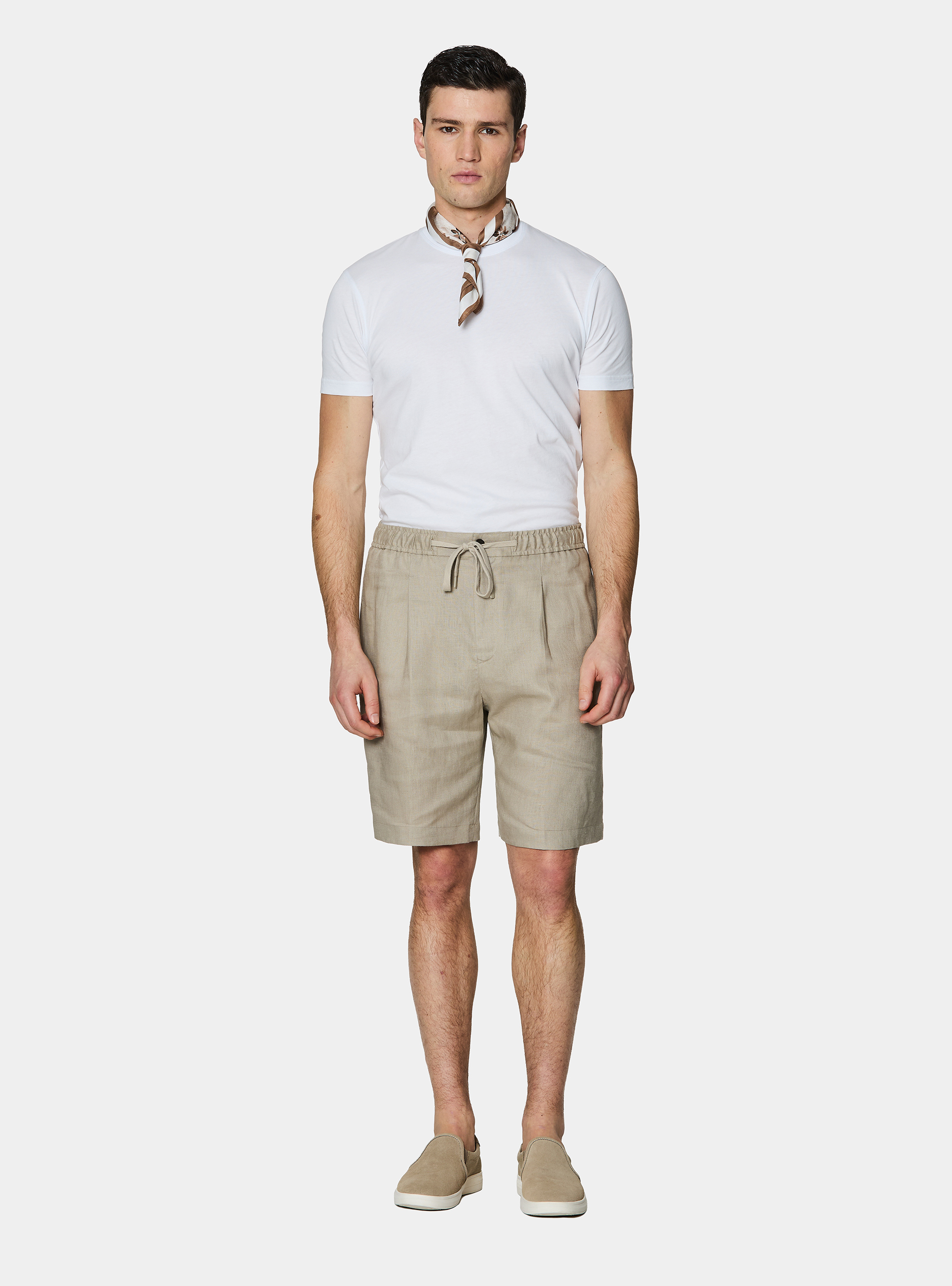 Linen Bermuda shorts with drawstring, SAND