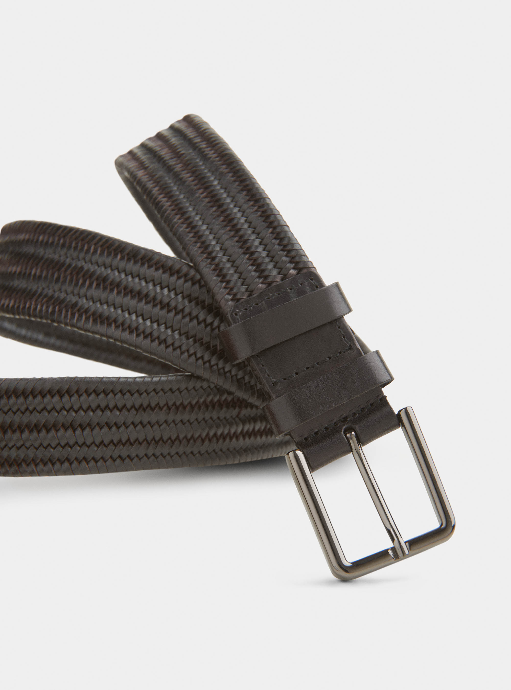 Cintura in pelle intrecciata stretch, NERO