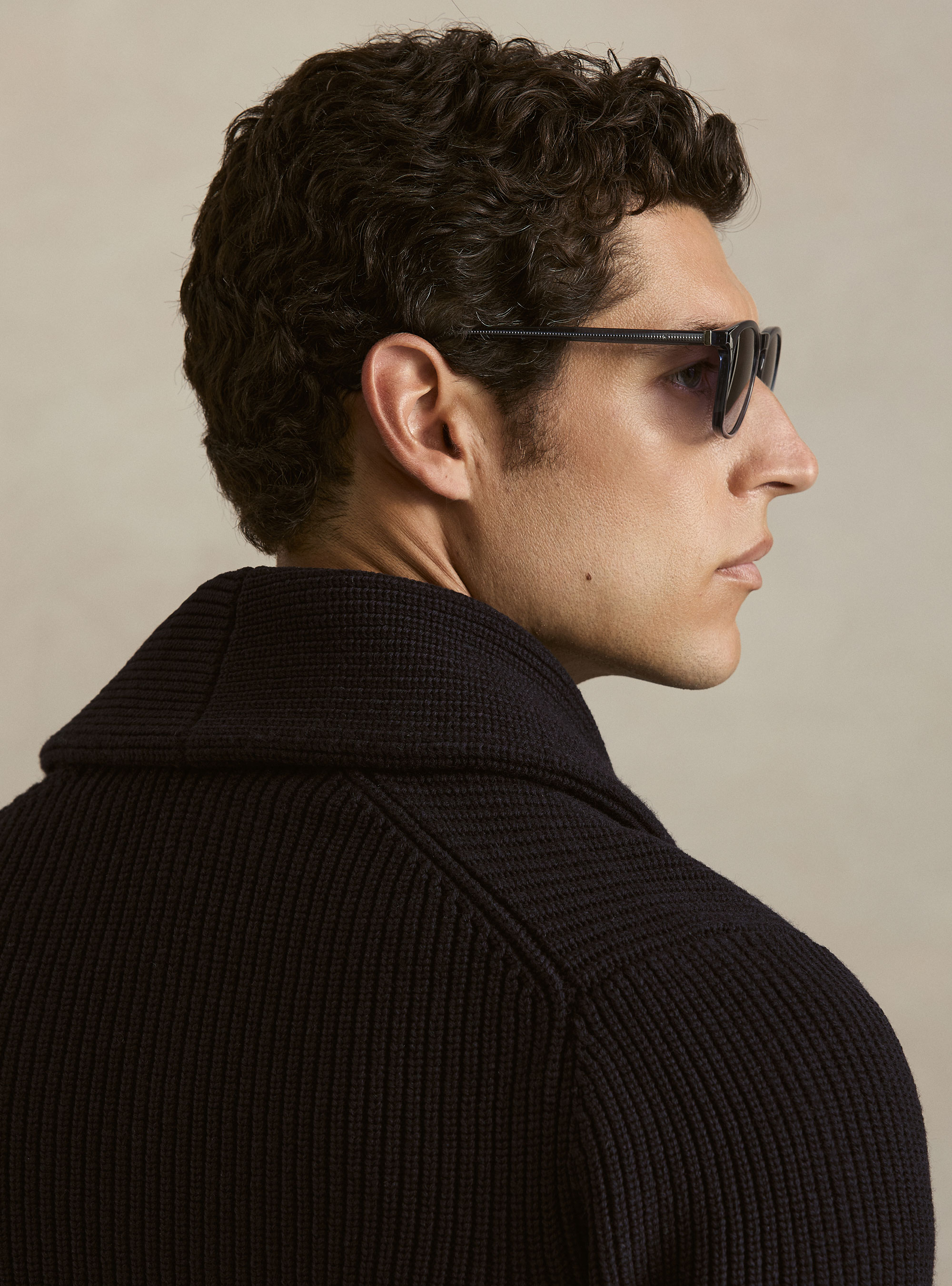 Merino wool shawl collar cardigan, NAVY BLUE