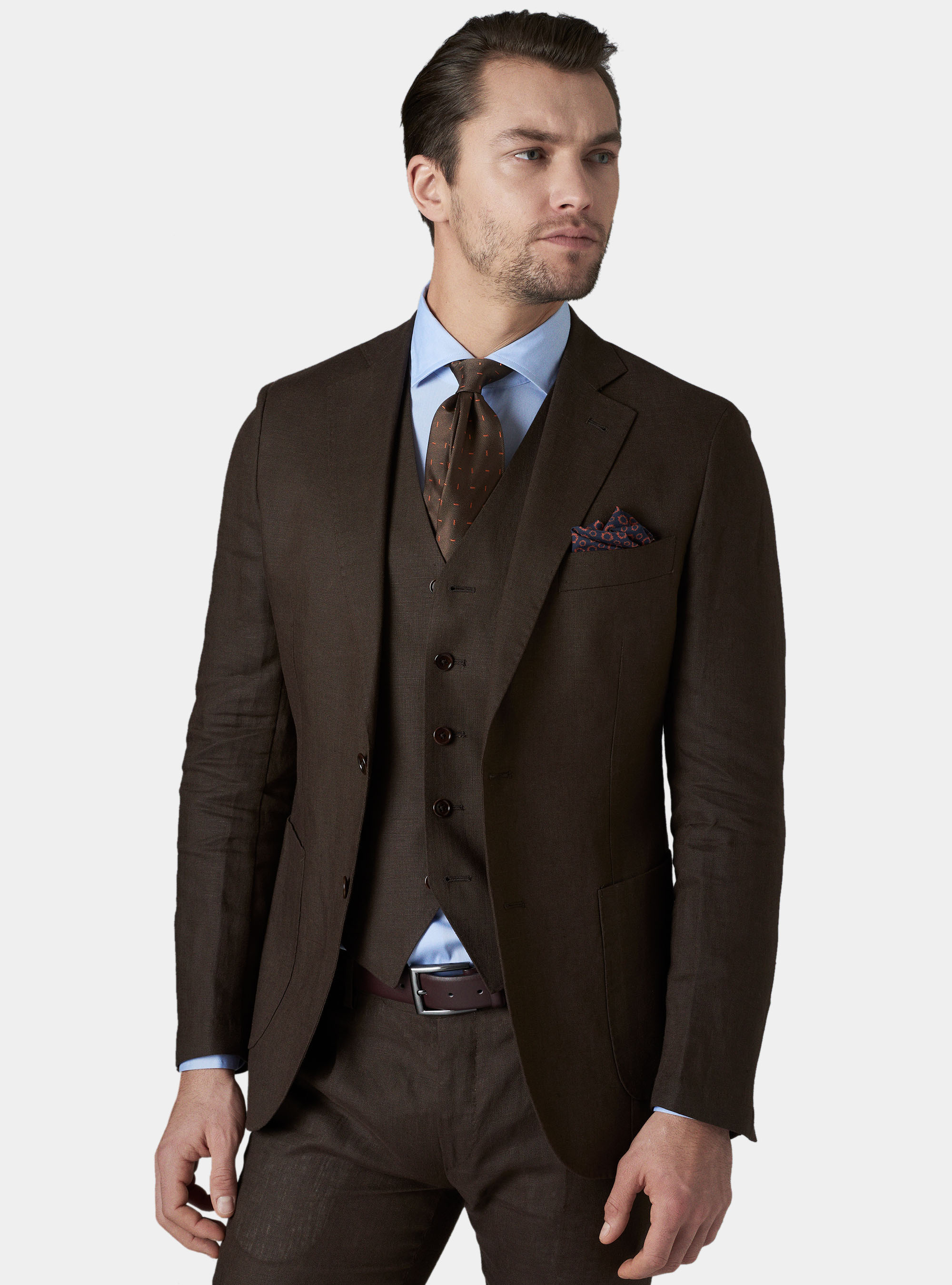 Fine twisted linen suit blazer with patch pockets