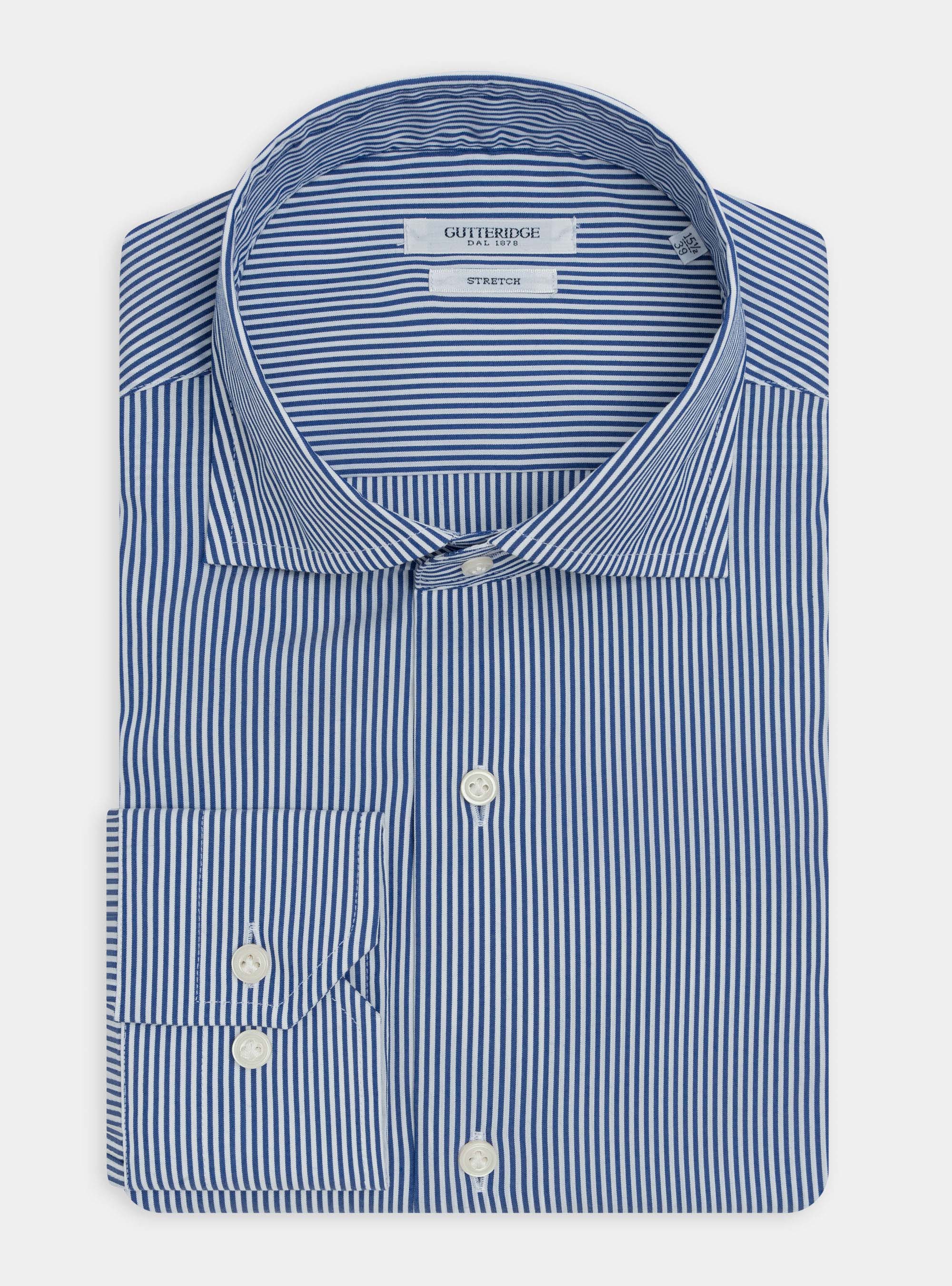 Camisa de popelina el&aacute;stica a rayas, AZUL MEDIO