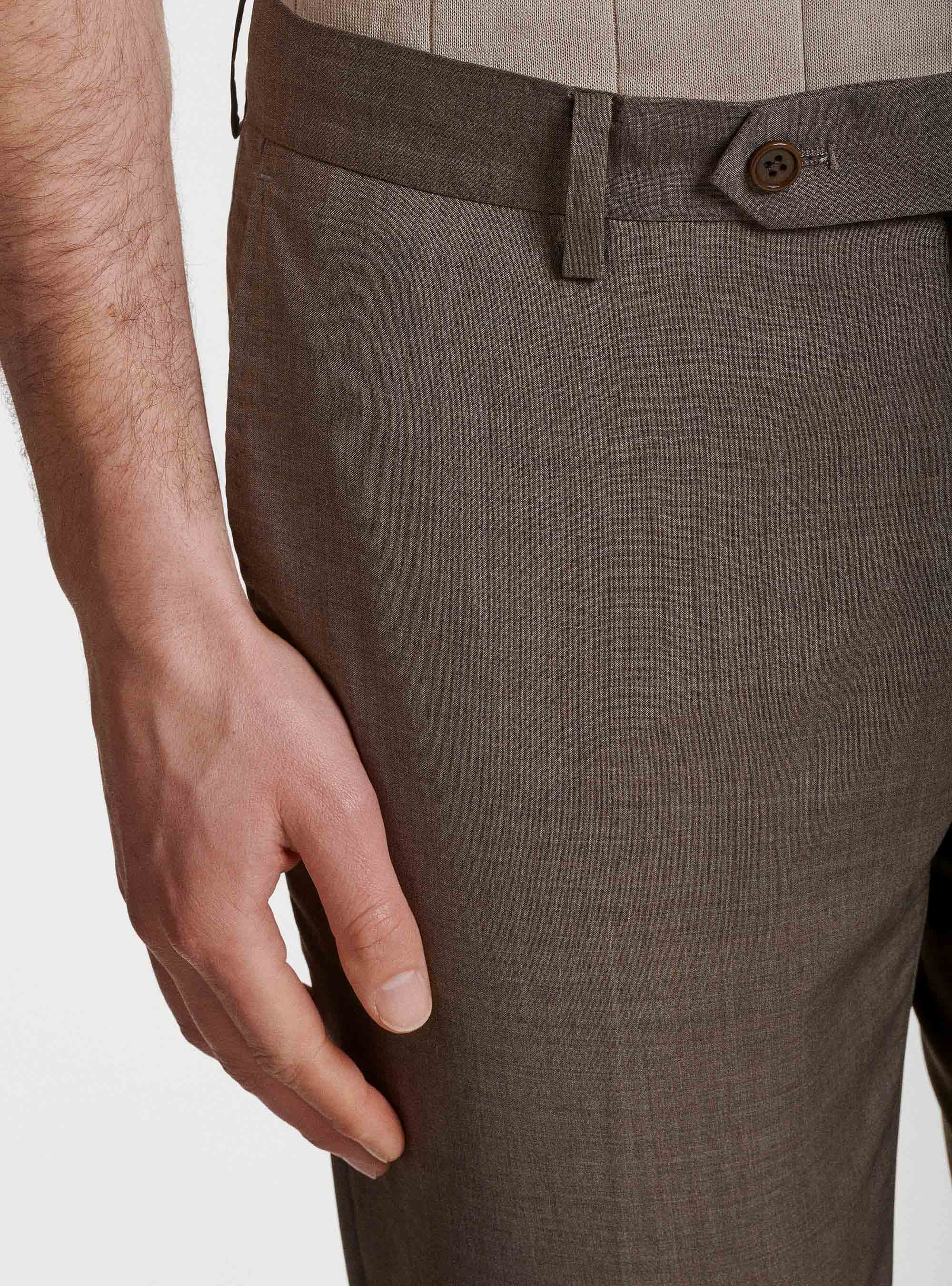 Pantaloni per abito in pura lana superfine 130's Reda, FANGO