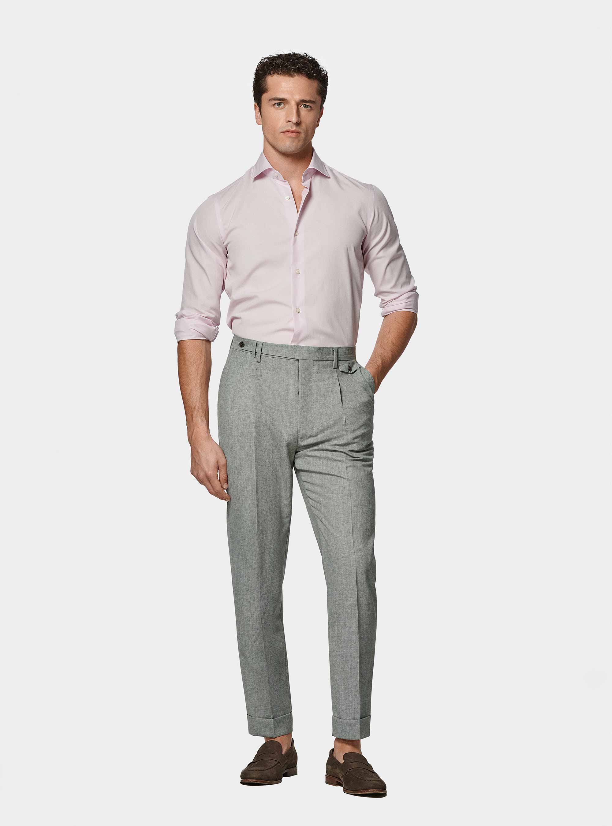 Pantaloni doppia pince in pura lana Vitale Barberis Canonico, GRIGIO CHIARO MELANGE