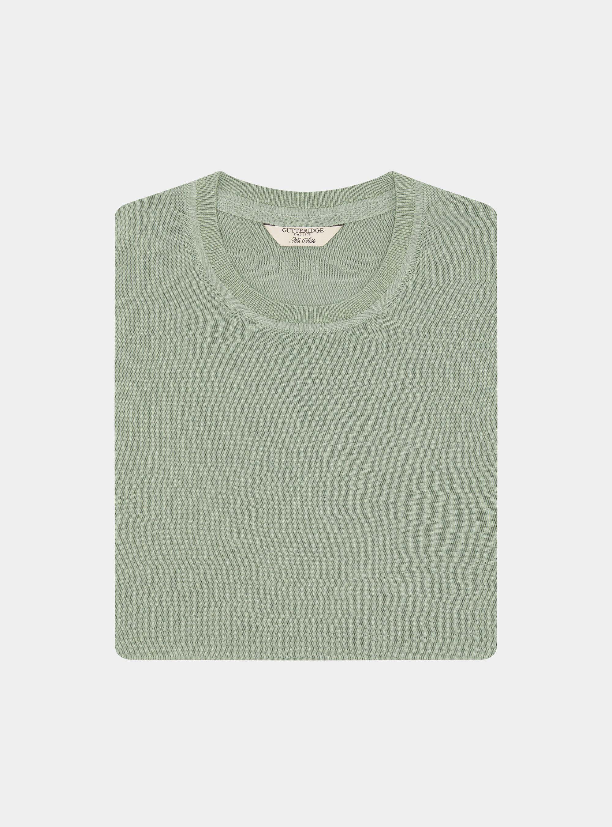 Cotton and silk crew neck sweater, SALVIA 0602C