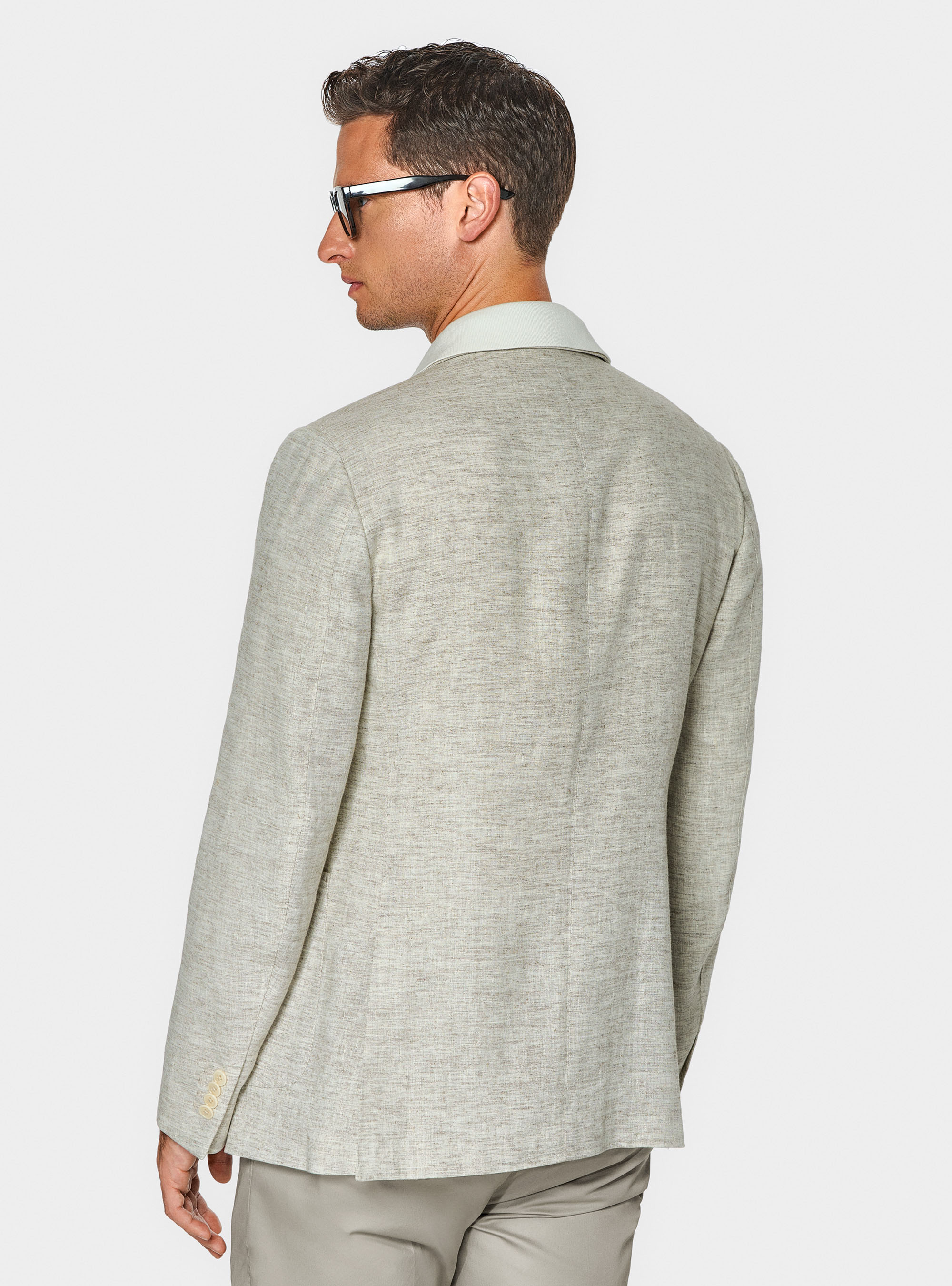 Slub linen blend blazer, SAND