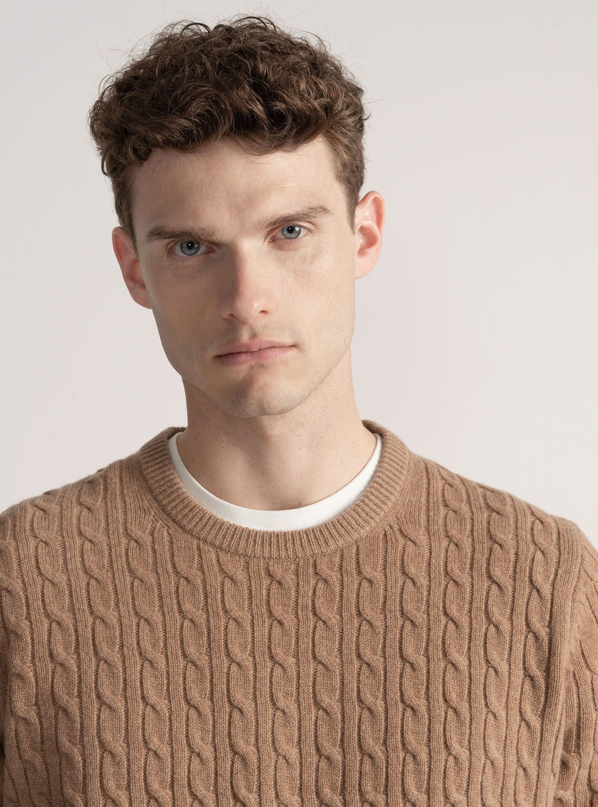 Crew-neck sweater with wool and cashmere braid, CAMMELLO 0570C