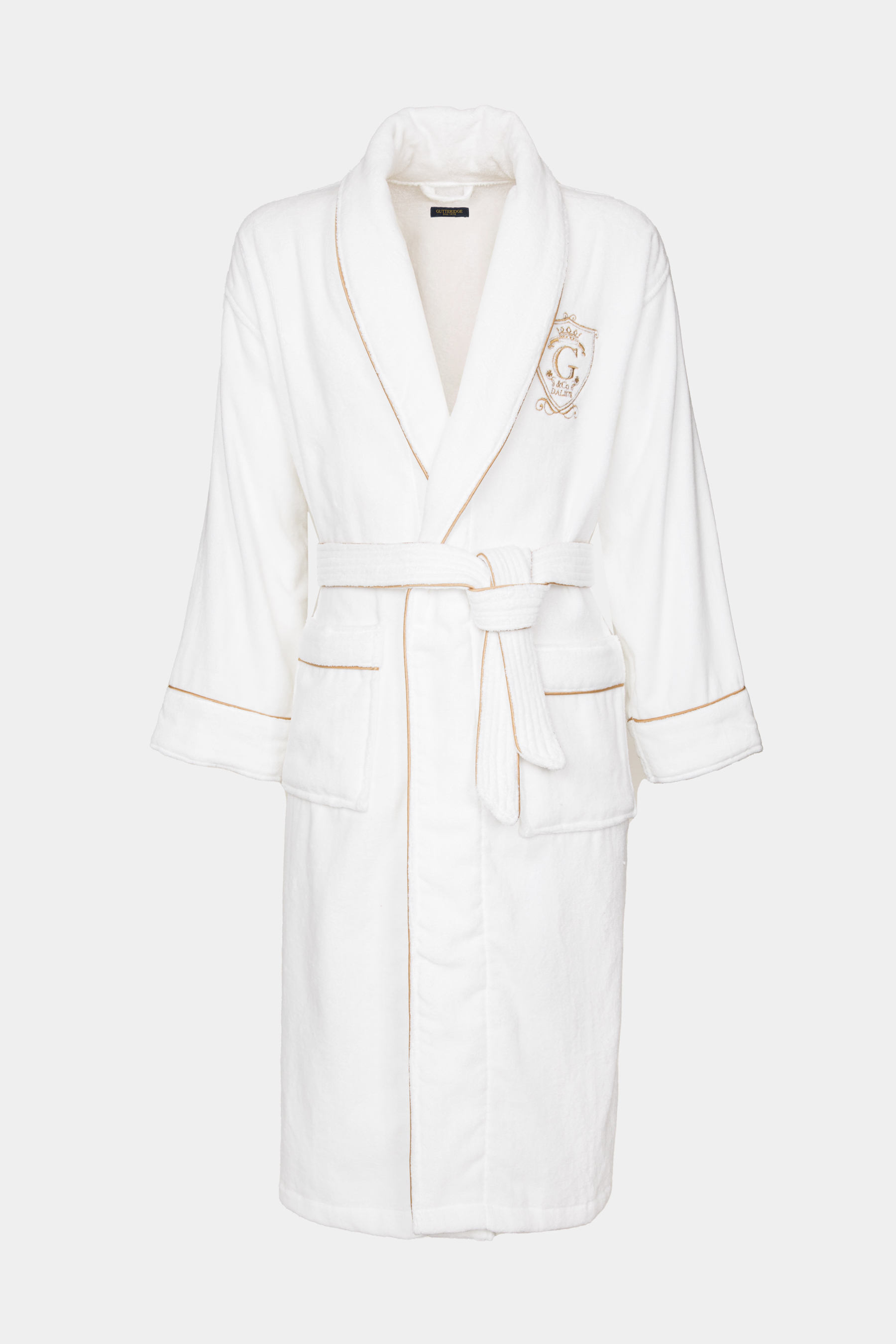 Accappatoio in cotone con stemma ricamato, BIANCO