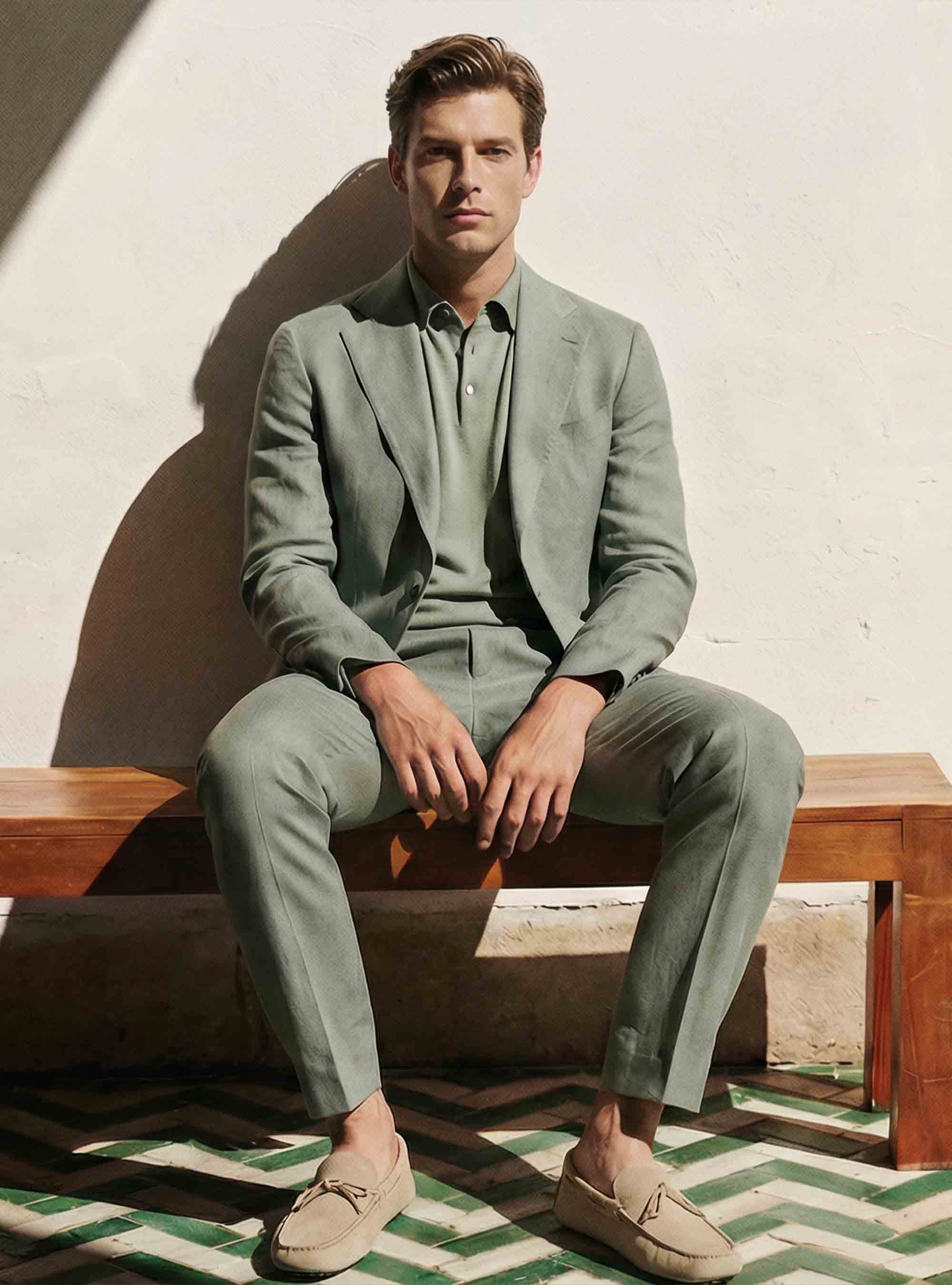 Cotton and silk polo shirt, SALVIA 0602C