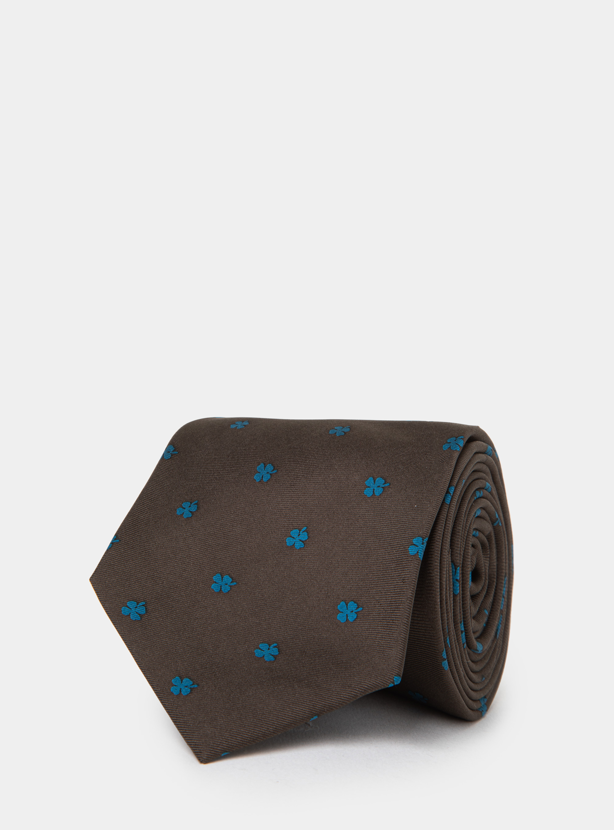 Cravatta in seta stampa quadrifoglio, MARRONE