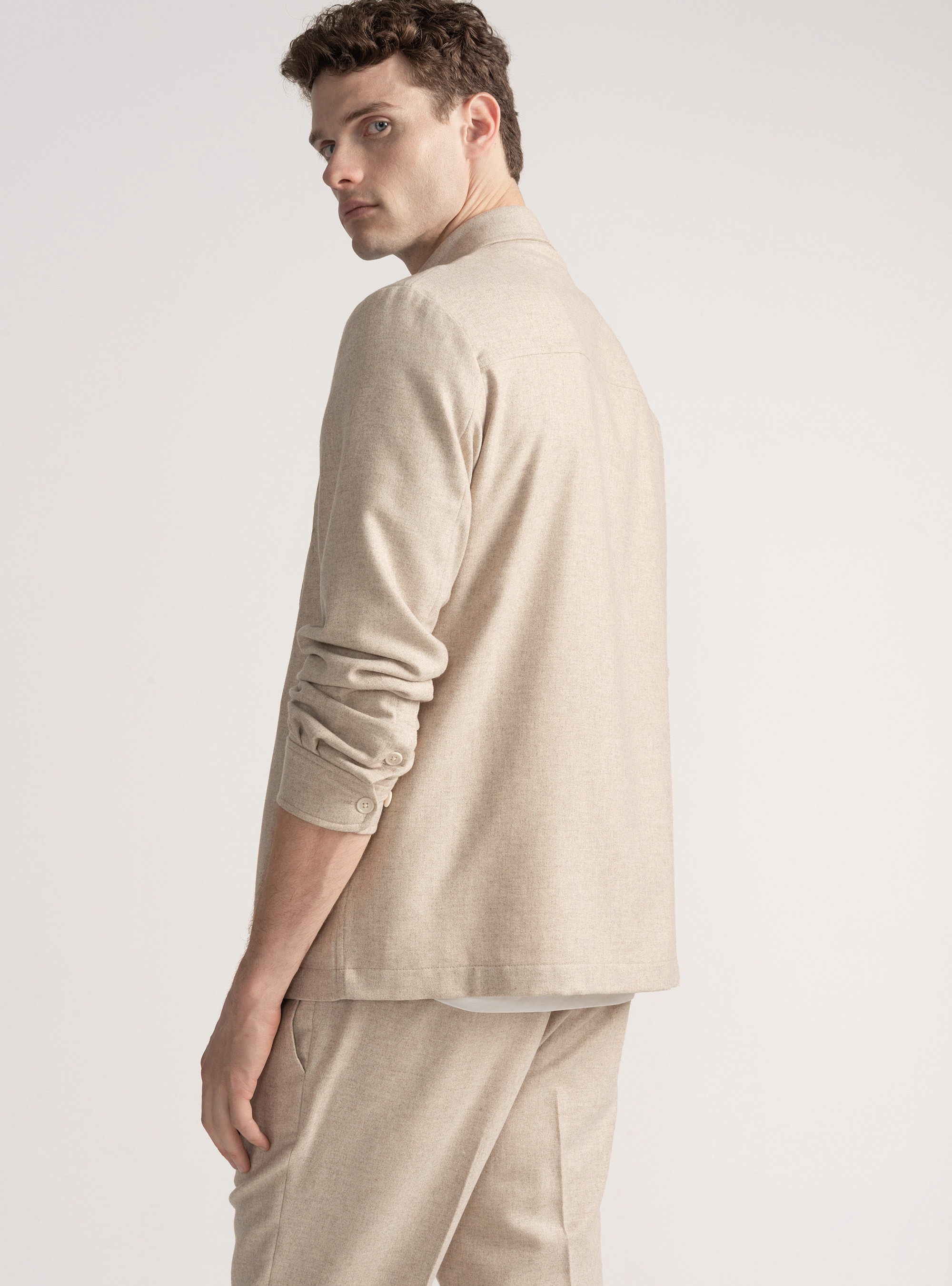 Giacca camicia leggera in misto lana, ECRU