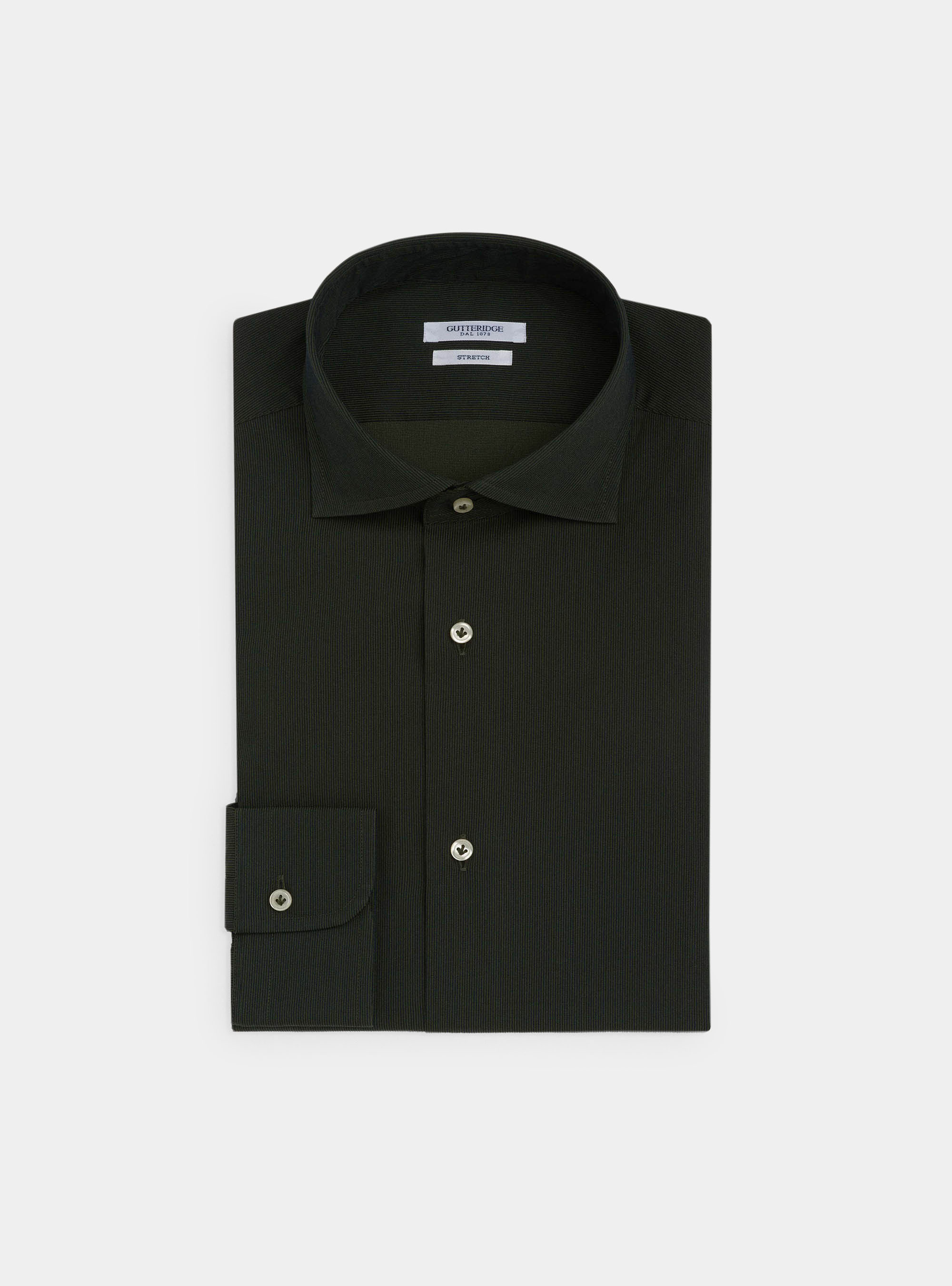 Semi-open french collar shirt in stretch cotton piquet, GREEN