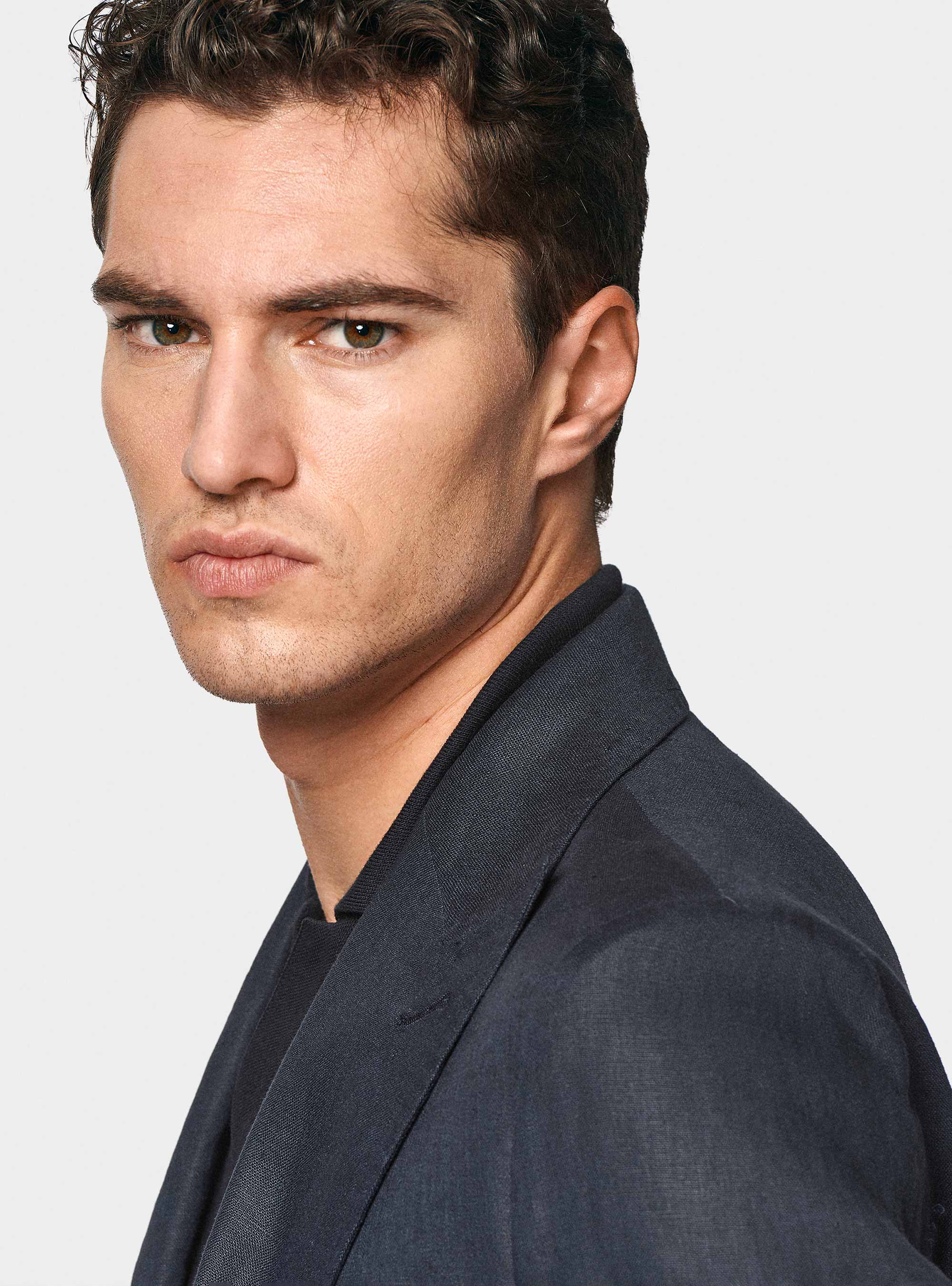 Giacca doppiopetto blue navy in puro lino, BLU NAVY