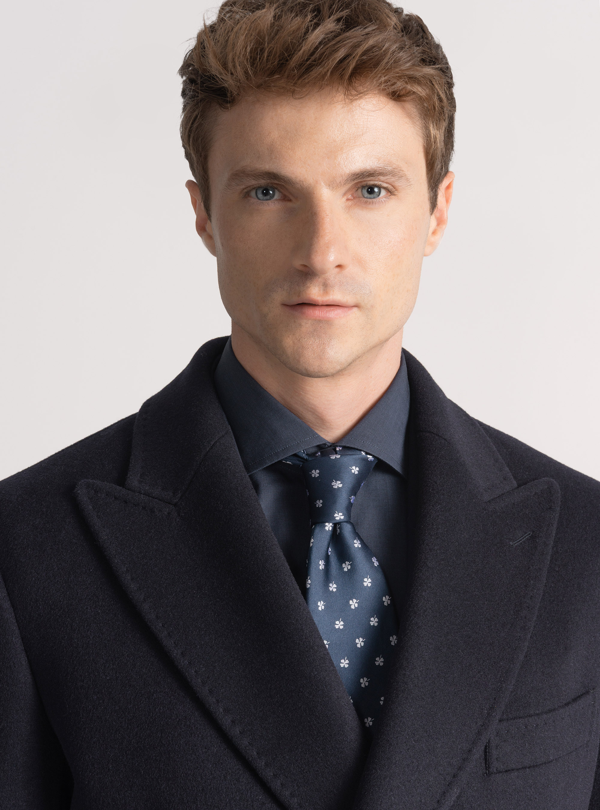 Cappotto doppiopetto in lana e cashmere, BLU NAVY