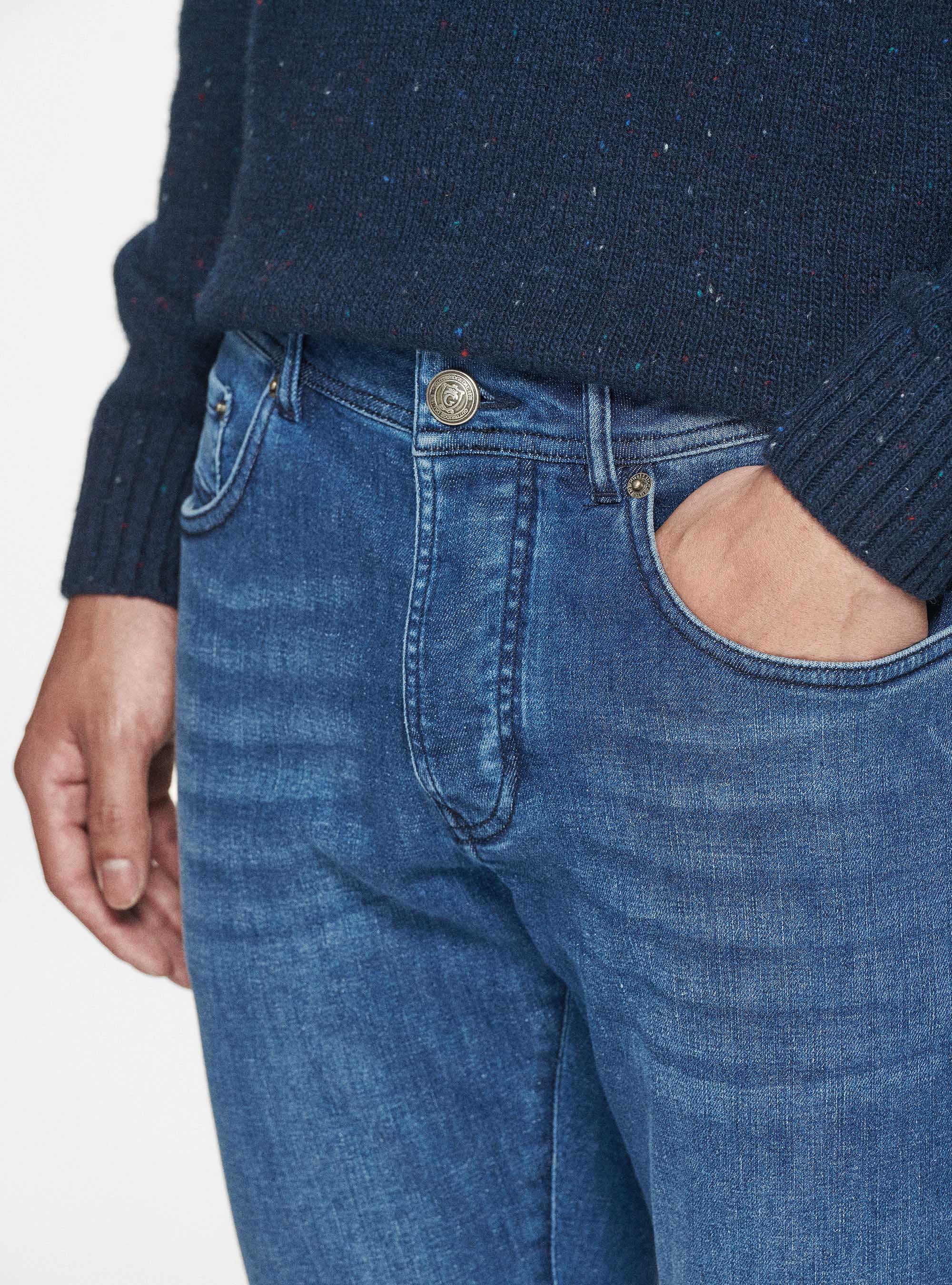 Yarn-dyed trousers, BLUE