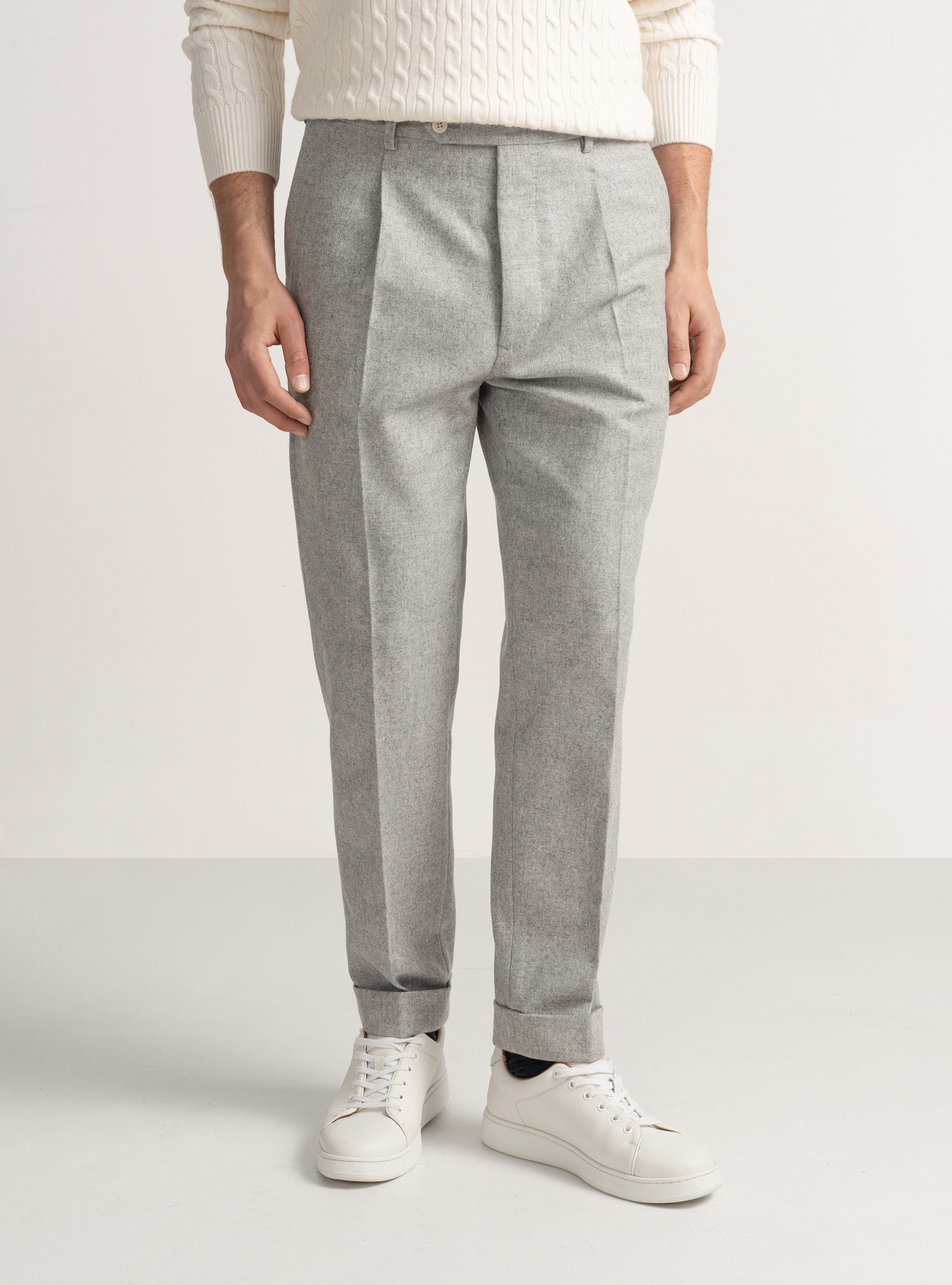 Flannel pleat trousers, LIGHT GREY MELANGE