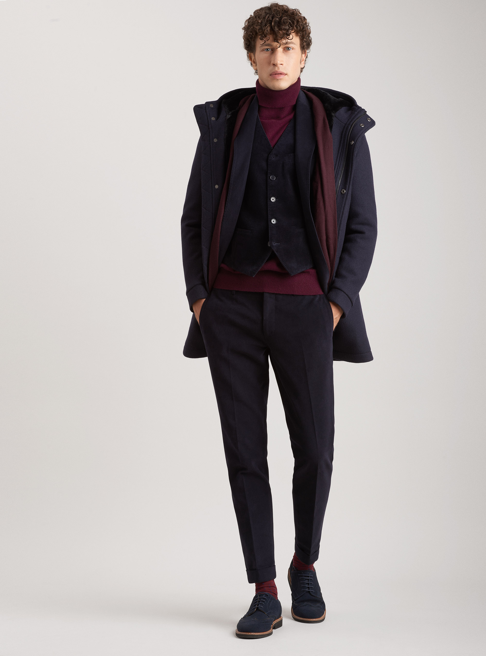 Chaleco de terciopelo de algod&oacute;n a rayas, AZUL MARINO