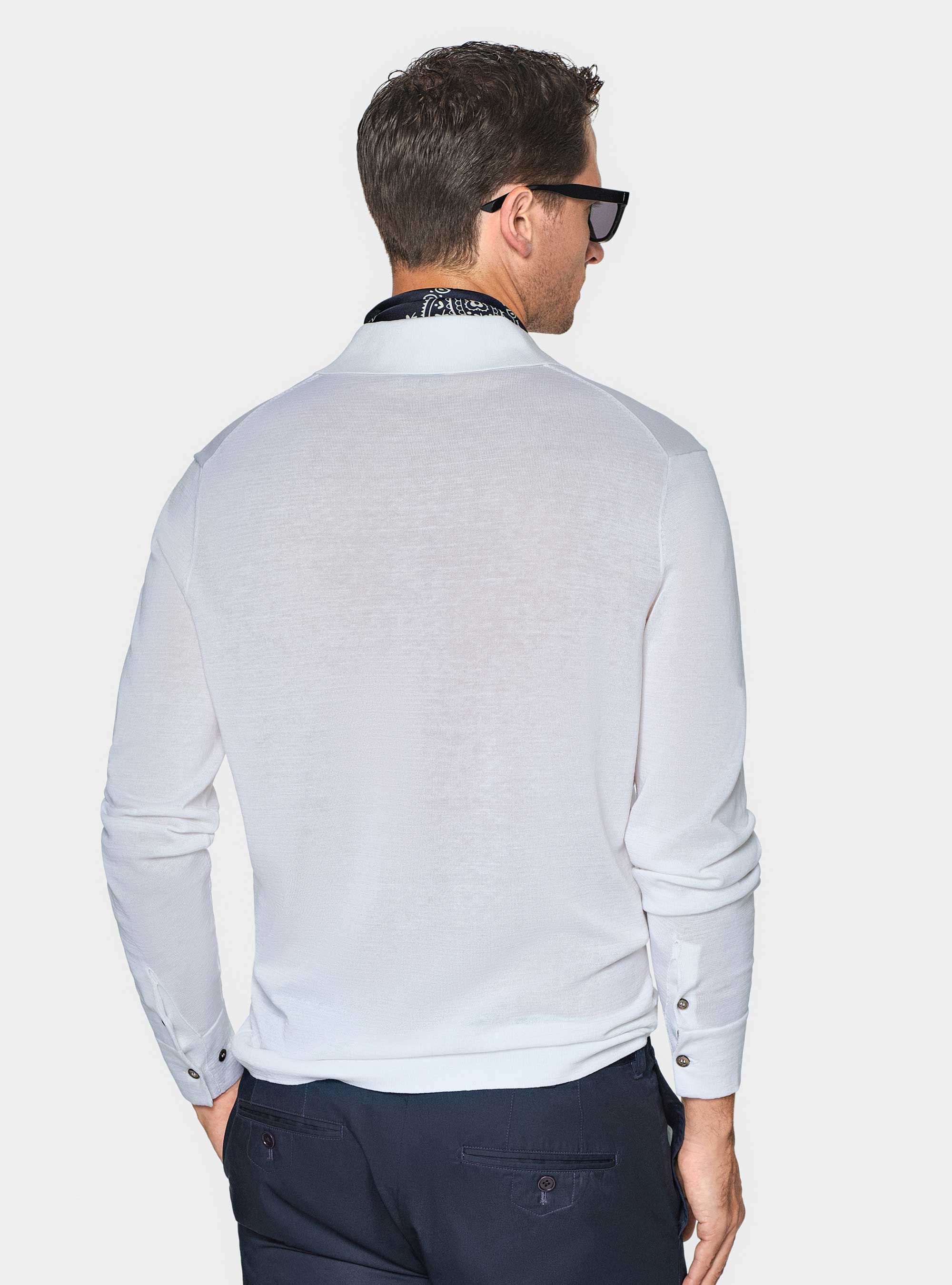 Polo camicia in maglia in cotone e seta, BIANCO