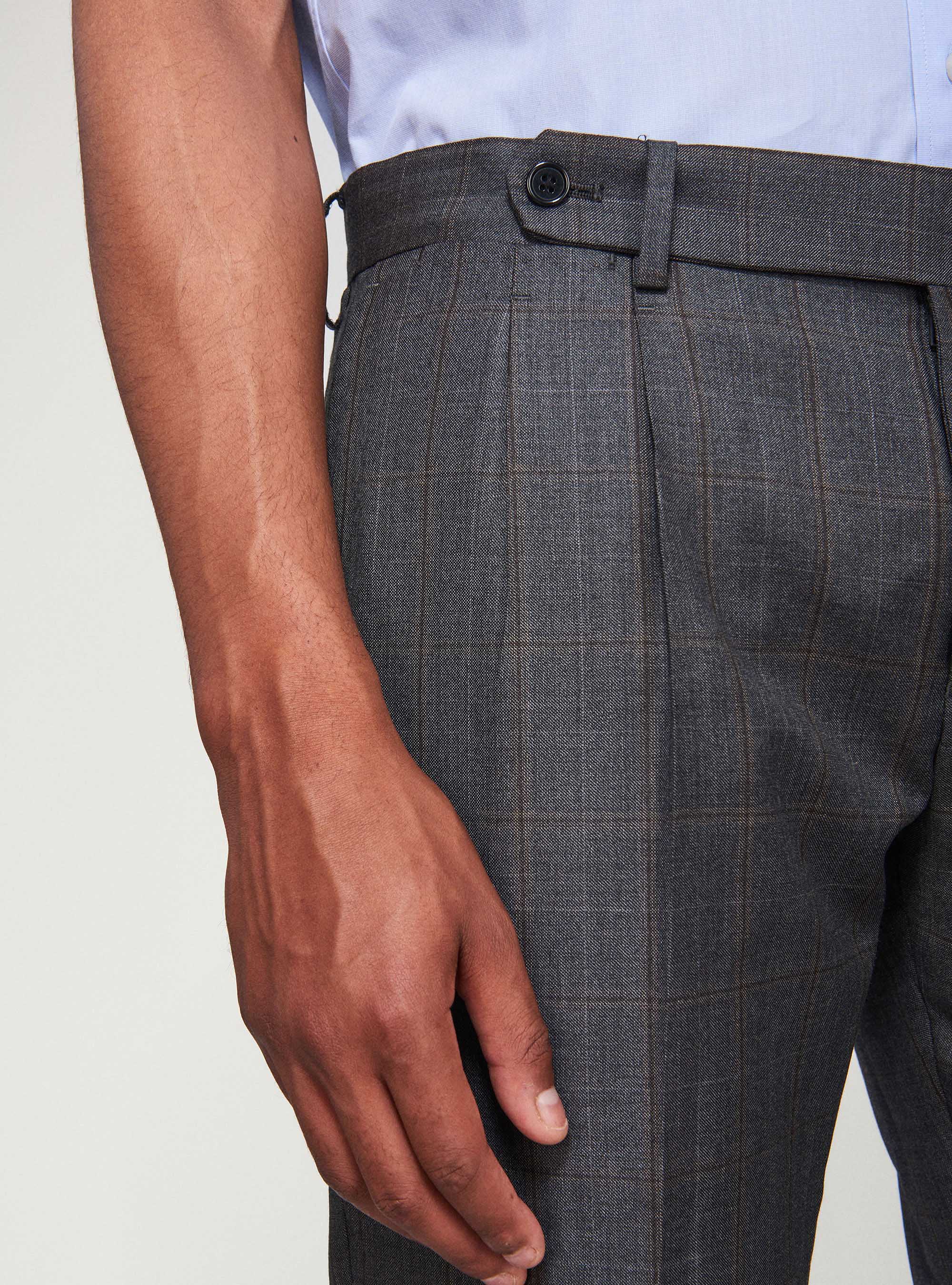 Pantaloni per abito a quadri in pura lana S110's, ASFALTO