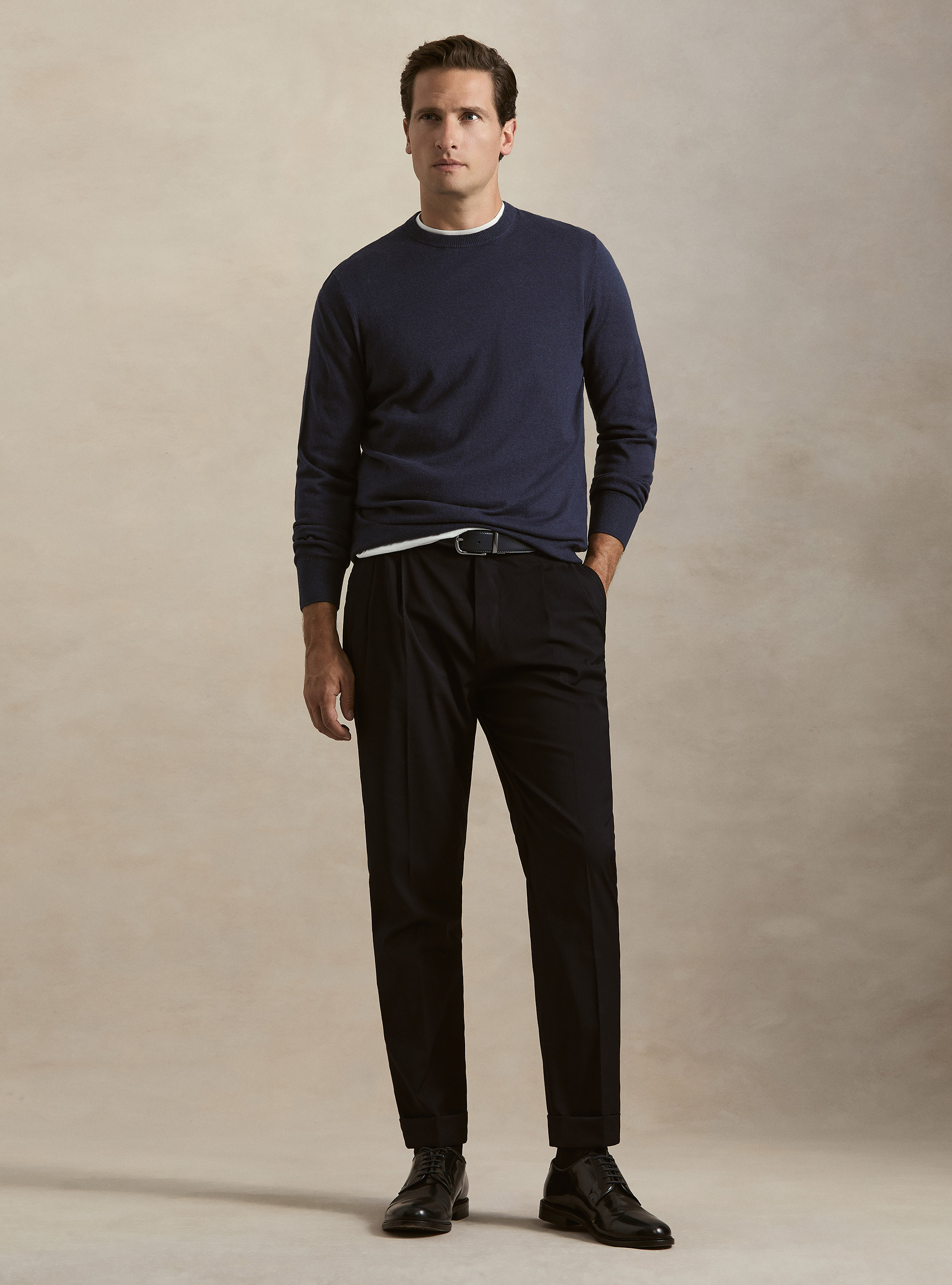 Maglia girocollo in cotone seta e cashmere, INCHIOSTRO