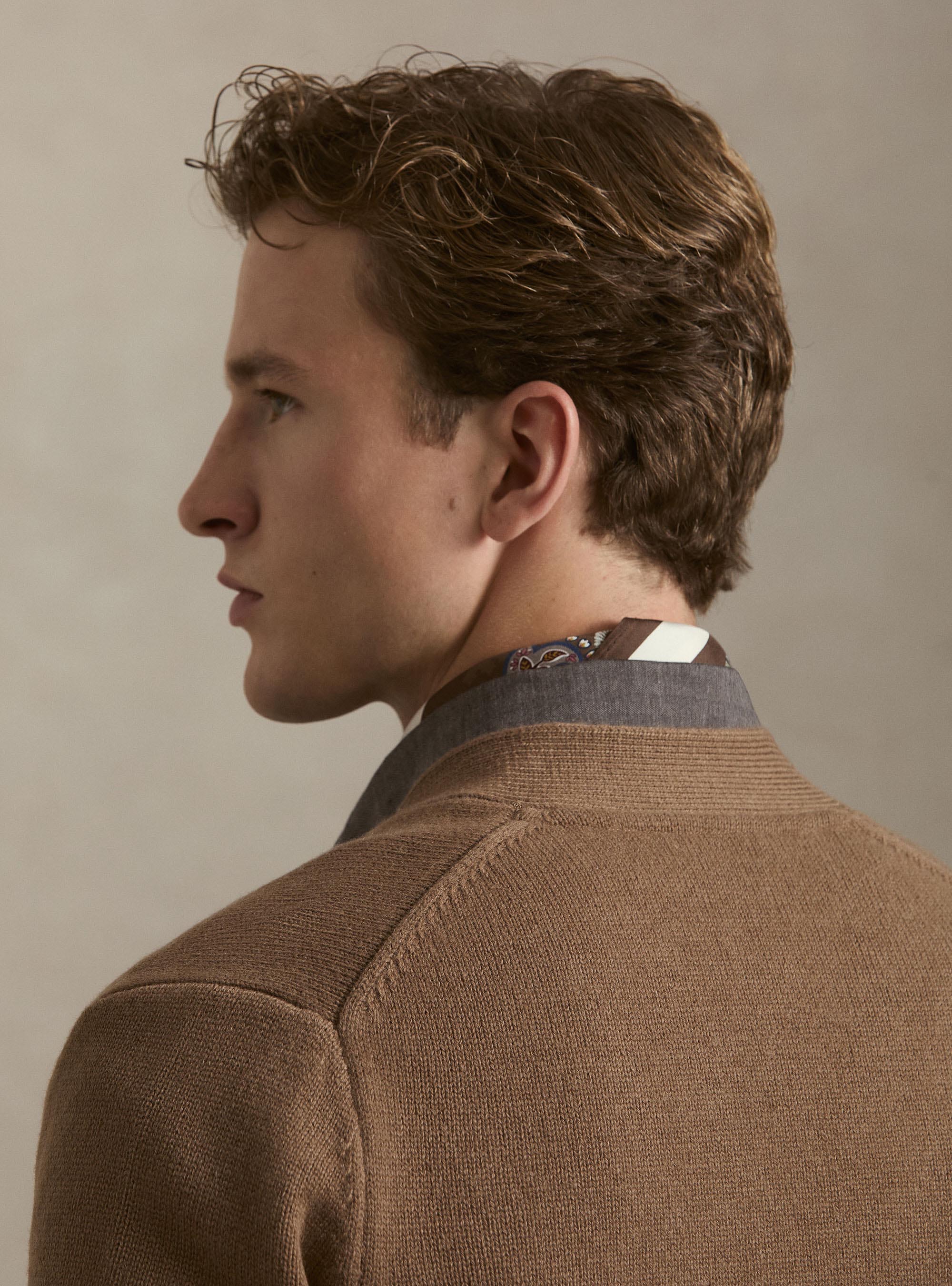 Gilet &agrave; boutons en laine et cachemire, NOISETTE