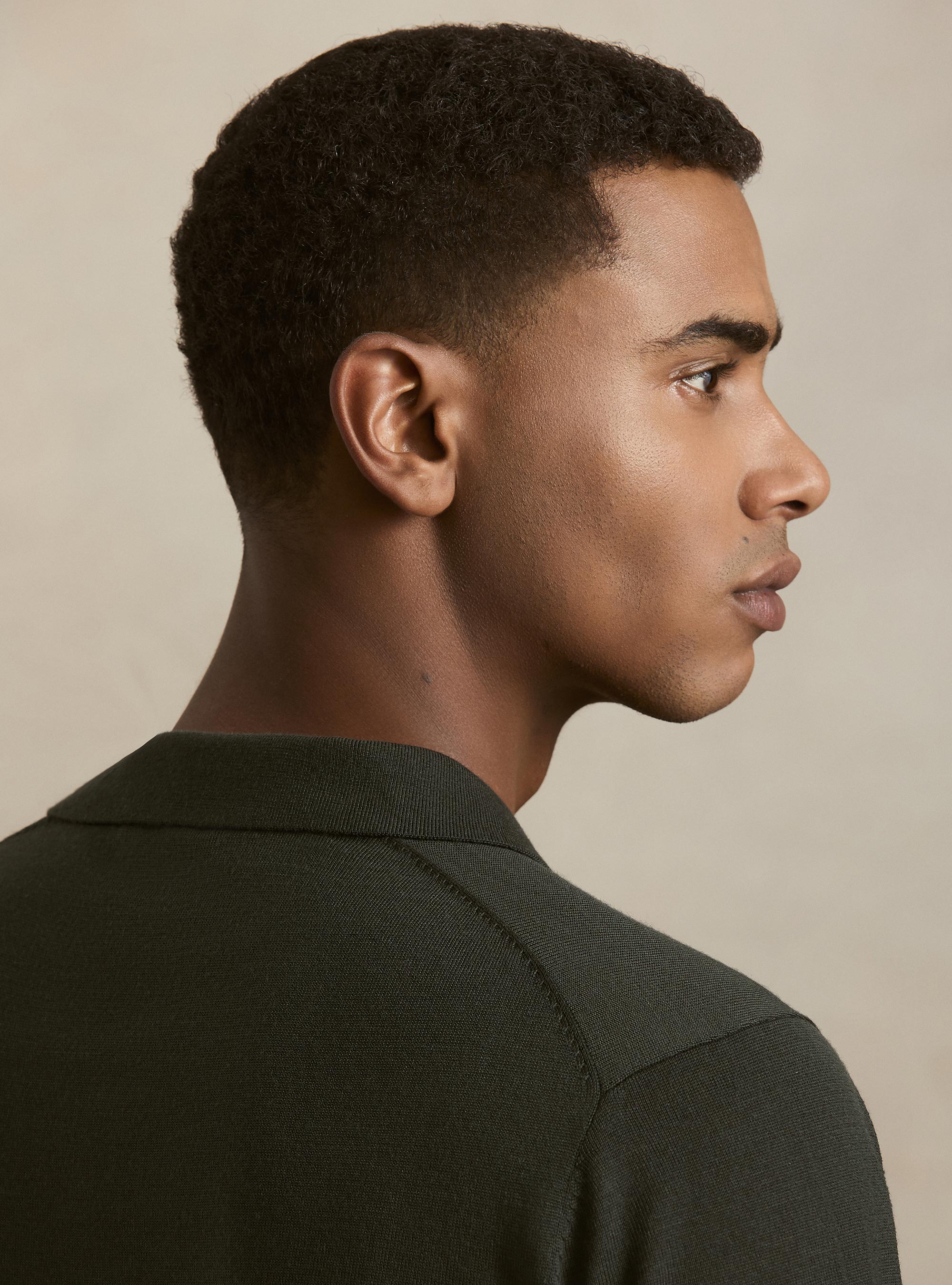 Polo collo senza bottoni in maglia lana merino, MILITARE 0609C