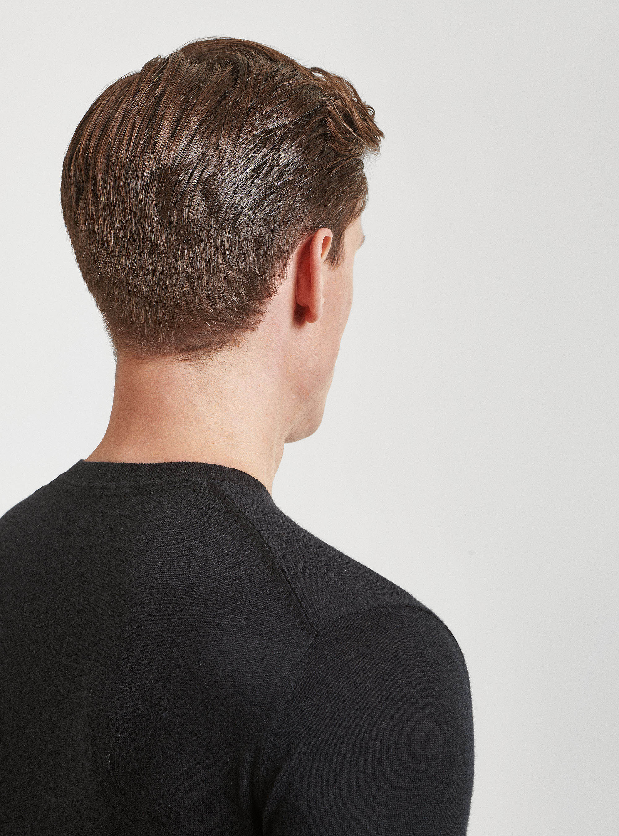 Maglia girocollo in cotone seta e cashmere, NERO