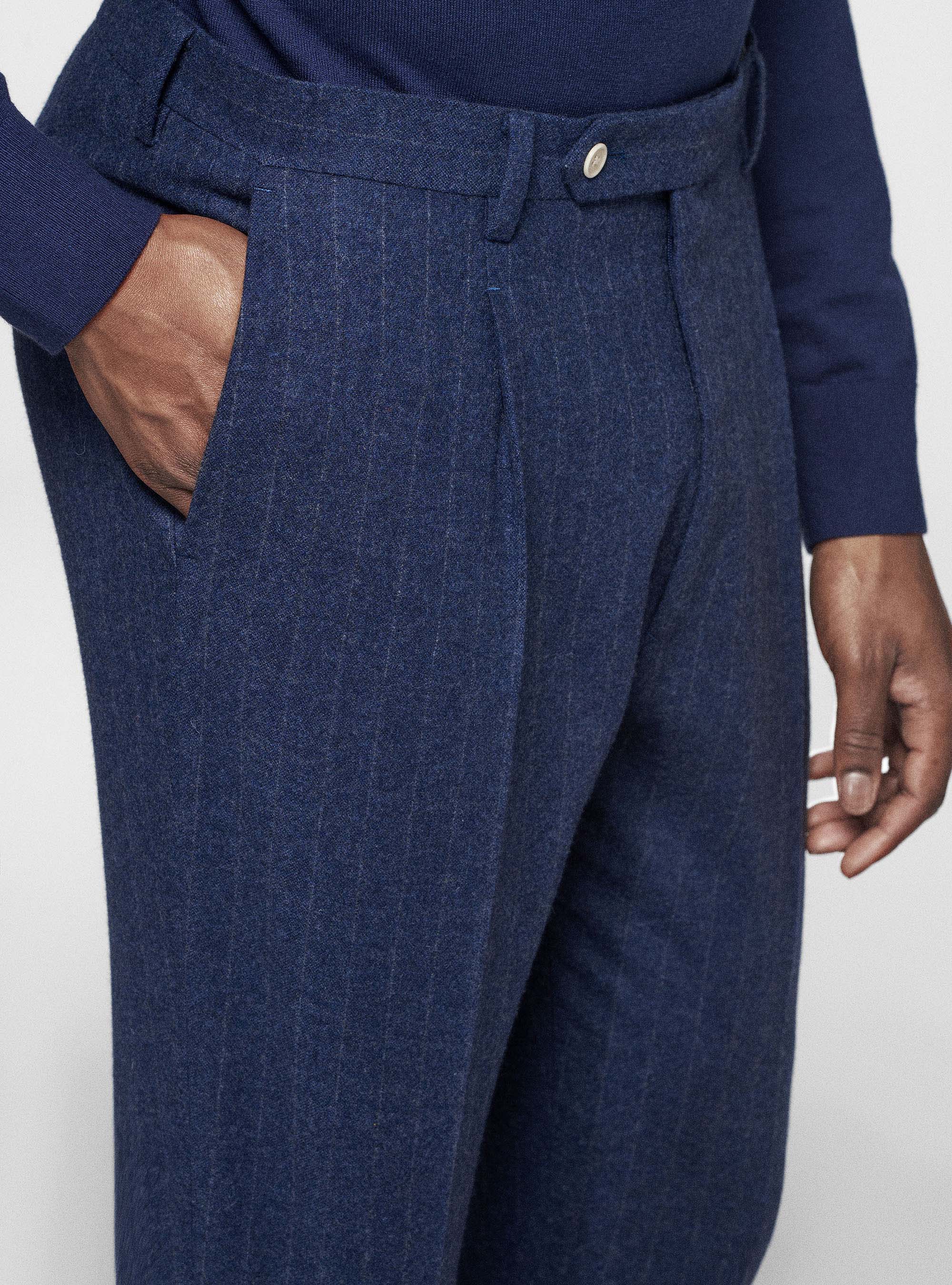 Pantaloni in flanella gessata, INCHIOSTRO